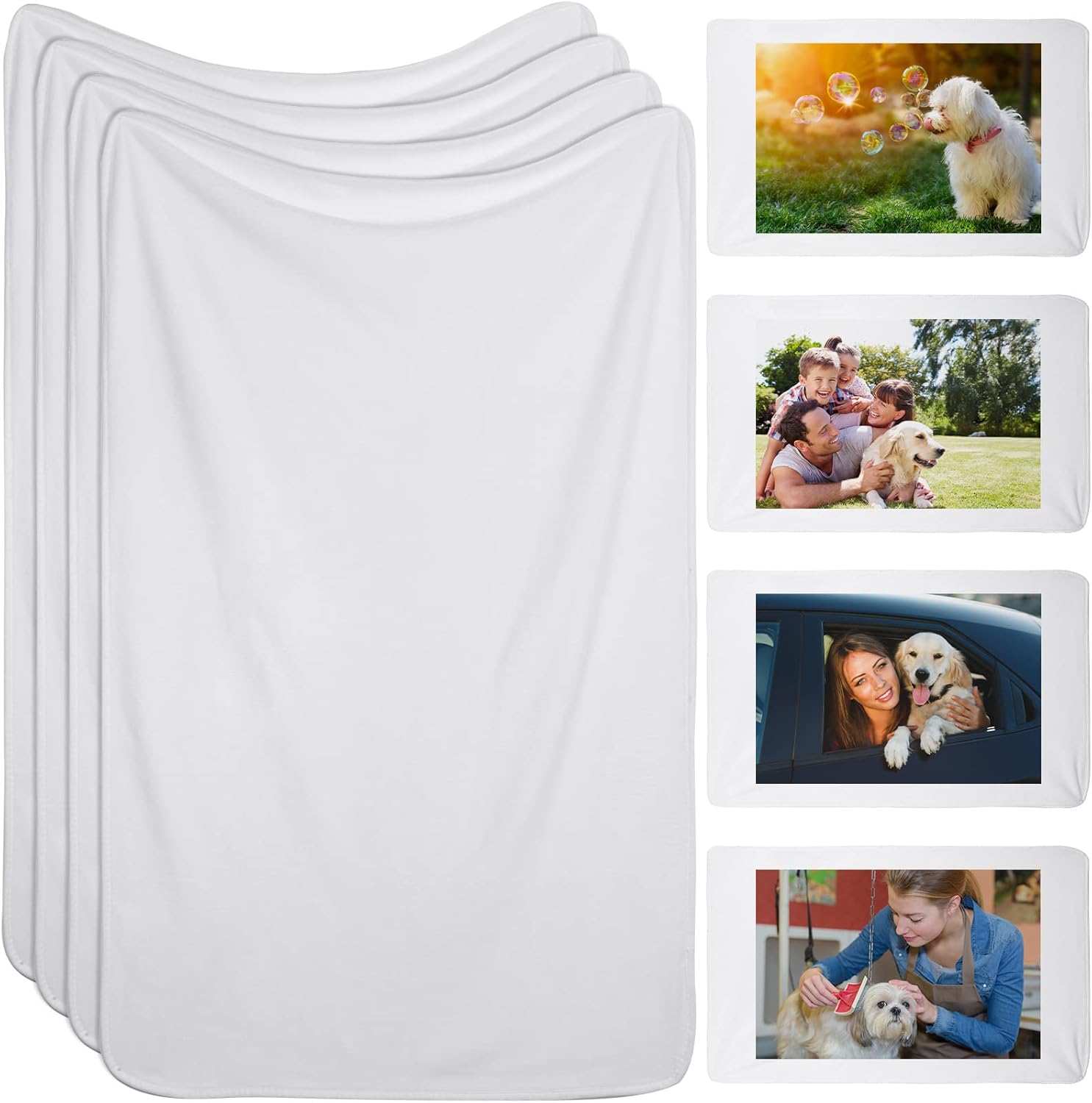 Nuanchu 4 Piece Baby Sublimation Blanket Blanks 31 x 47'' White Sublimation Throw Blanket Customized Soft Flannel Lightweight for Holiday Bed Travel Gifts Heat Press Bedroom Dorm