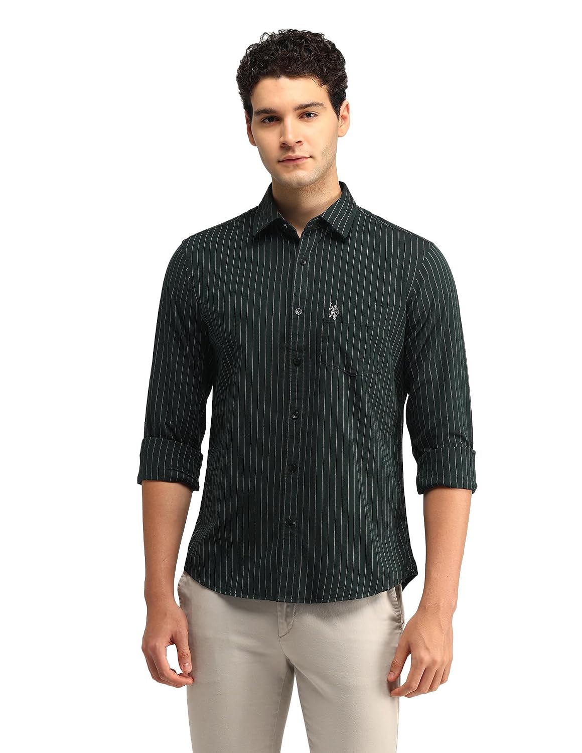 U.S. Polo ASSN. Men's Green Striped Spread Collar Full Sleeve Casual Cotton Tailored Fit Shirt - Review, Price and Buying Guide