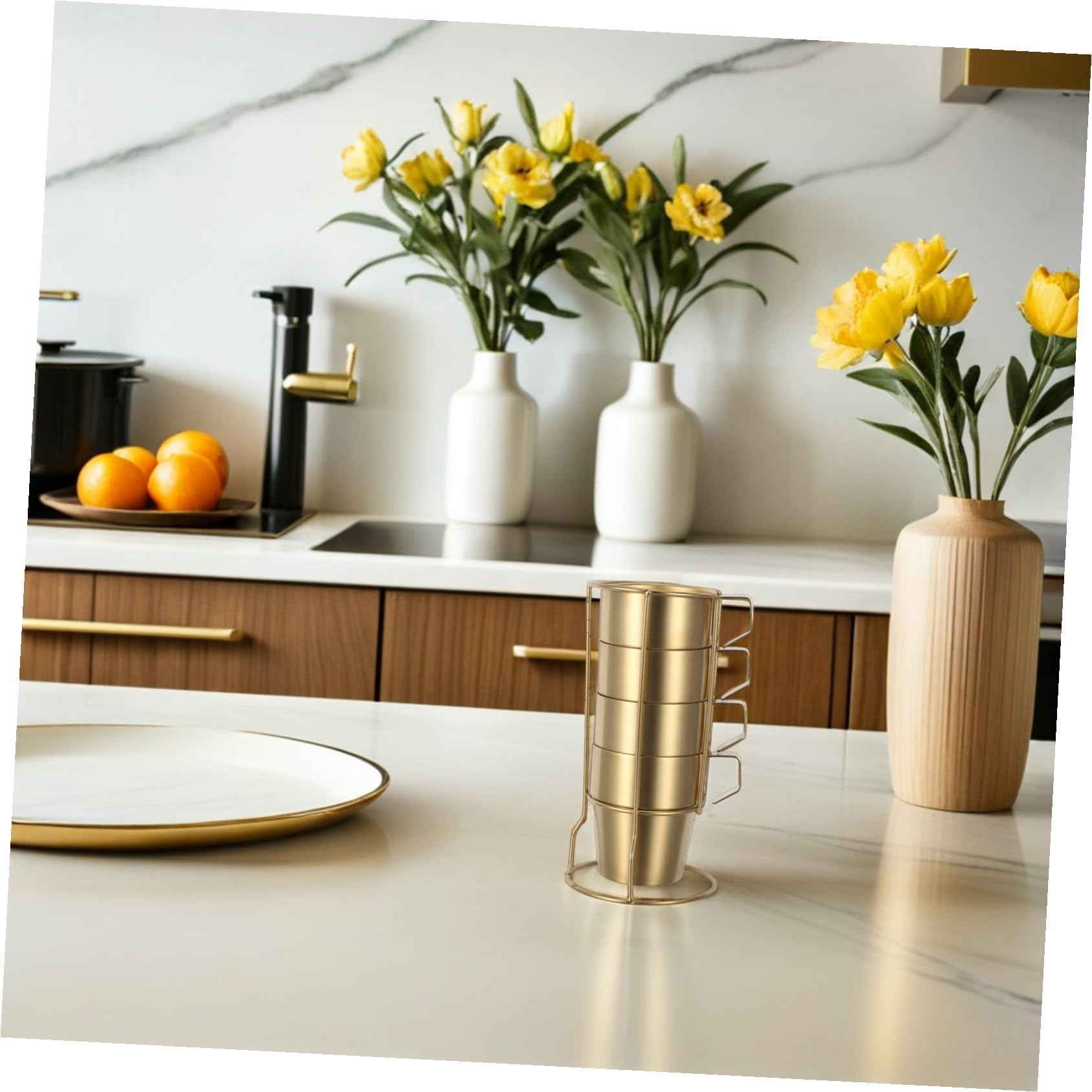 Tazas Apilables de Acero Inoxidable para Doble Pared Aislante con Asa y Soporte Dorado Tazas Térmicas para Café Té y Bebidas Frías para Camping y Uso Doméstico