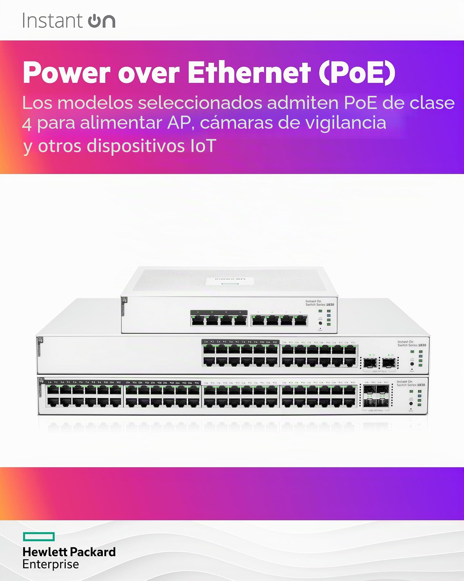 Aruba Instant On 1830 8 Puertos GB | 4 Puertos Clase 4 PoE Smart Switch (65 W) - 8 x 1G | Fanless | EU Europe Cord (JL811A#ABB)
