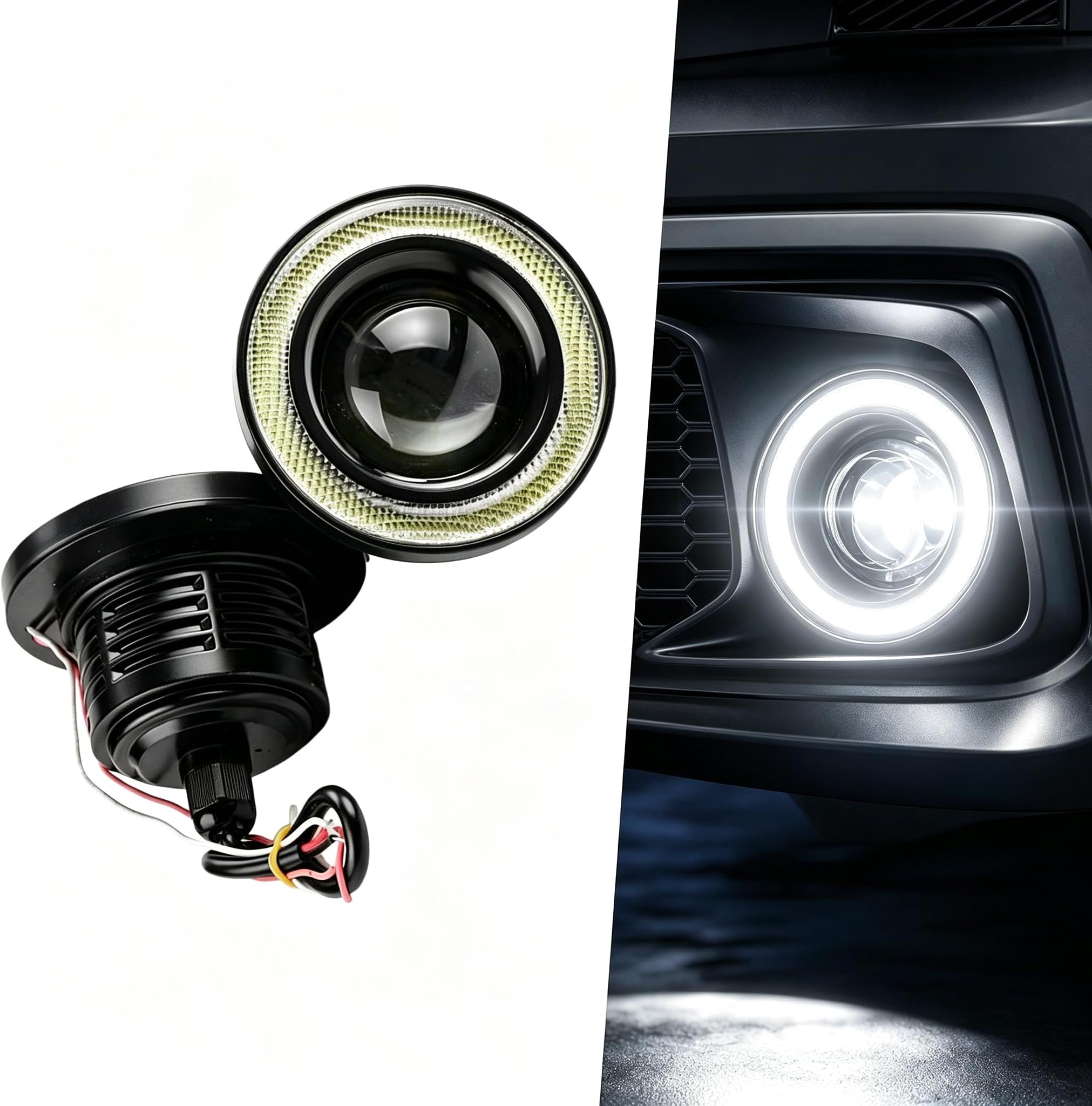 2 PCS Fog Lights LED, 3 Inch Angel Eye Halo LED Fog Light with COB Chip, Super Bright White Driving Light Kit, Universal for Most Cars, Trucks, SUVs (White)