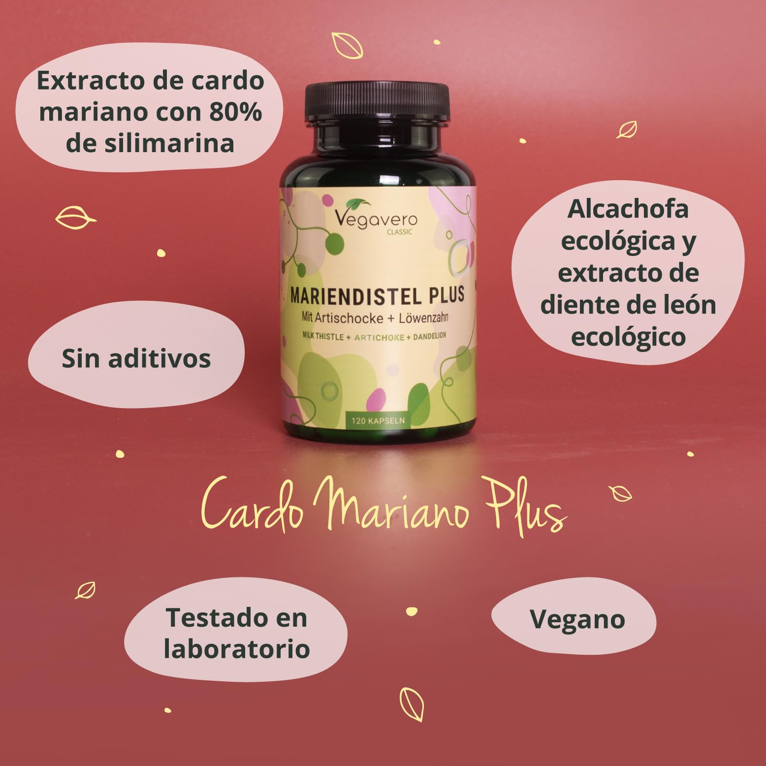 Cardo Mariano + Alcachofa + Diente de León | 120 Cápsulas | ALTA DOSIS con 80% Silimarina | DETOX HIGADO | Vegano & Sin Aditivos | Vegavero