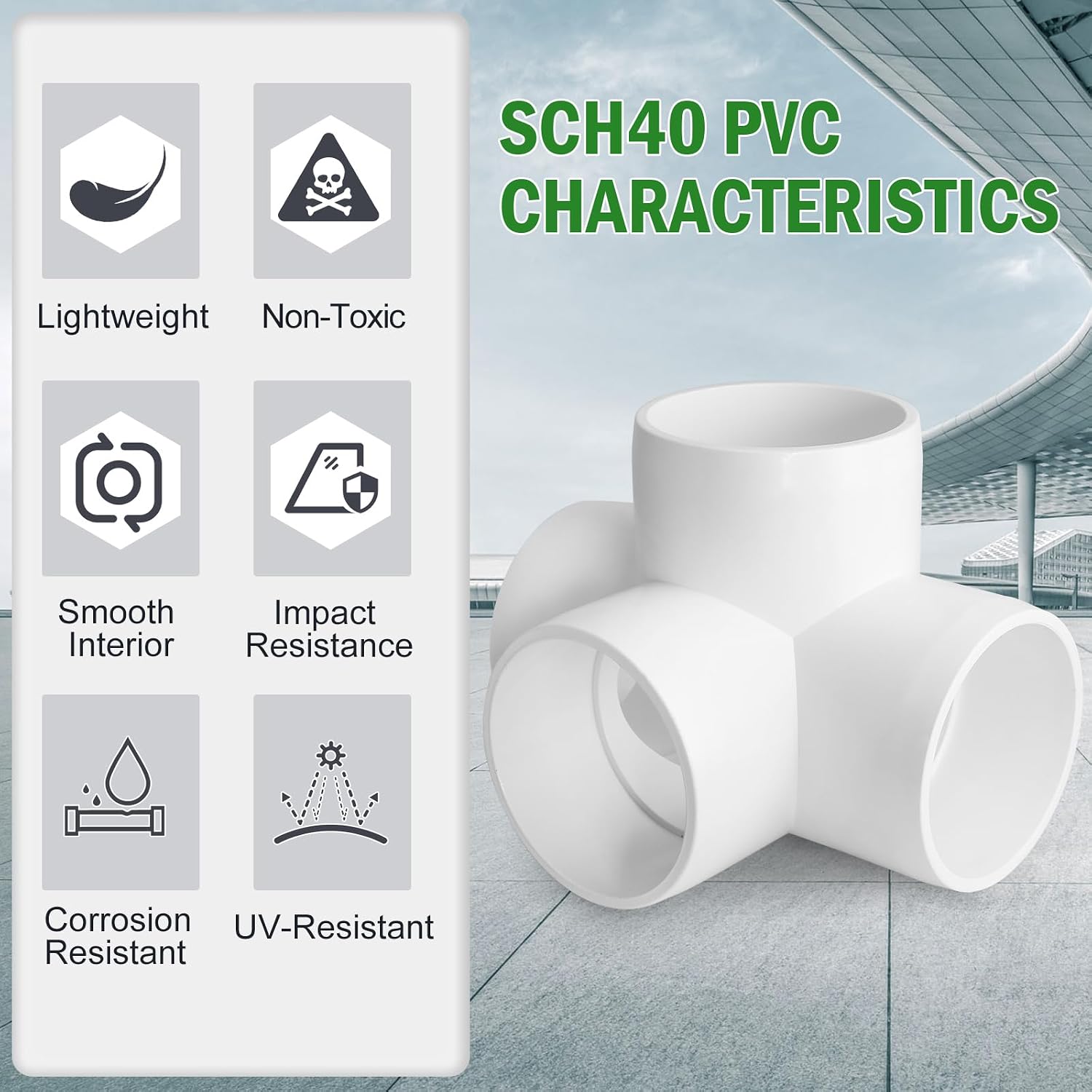 4 Way PVC Pipe Fittings 2 Inch, Zernmiarder White PVC Elbow Corner Side Outlet Tee Fitting, SCH40 Furniture Grade Pipe Connectors - Fits 2" Polyvinyl Chloride Pipes, 4 Pieces