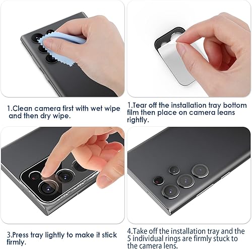 Miniatura 4 de Simpeak Paquete de 2 protectores individuales de lente de cámara compatibles con Samsung Galaxy S22 Ultra 5G 2022, cubierta de cámara de vidrio