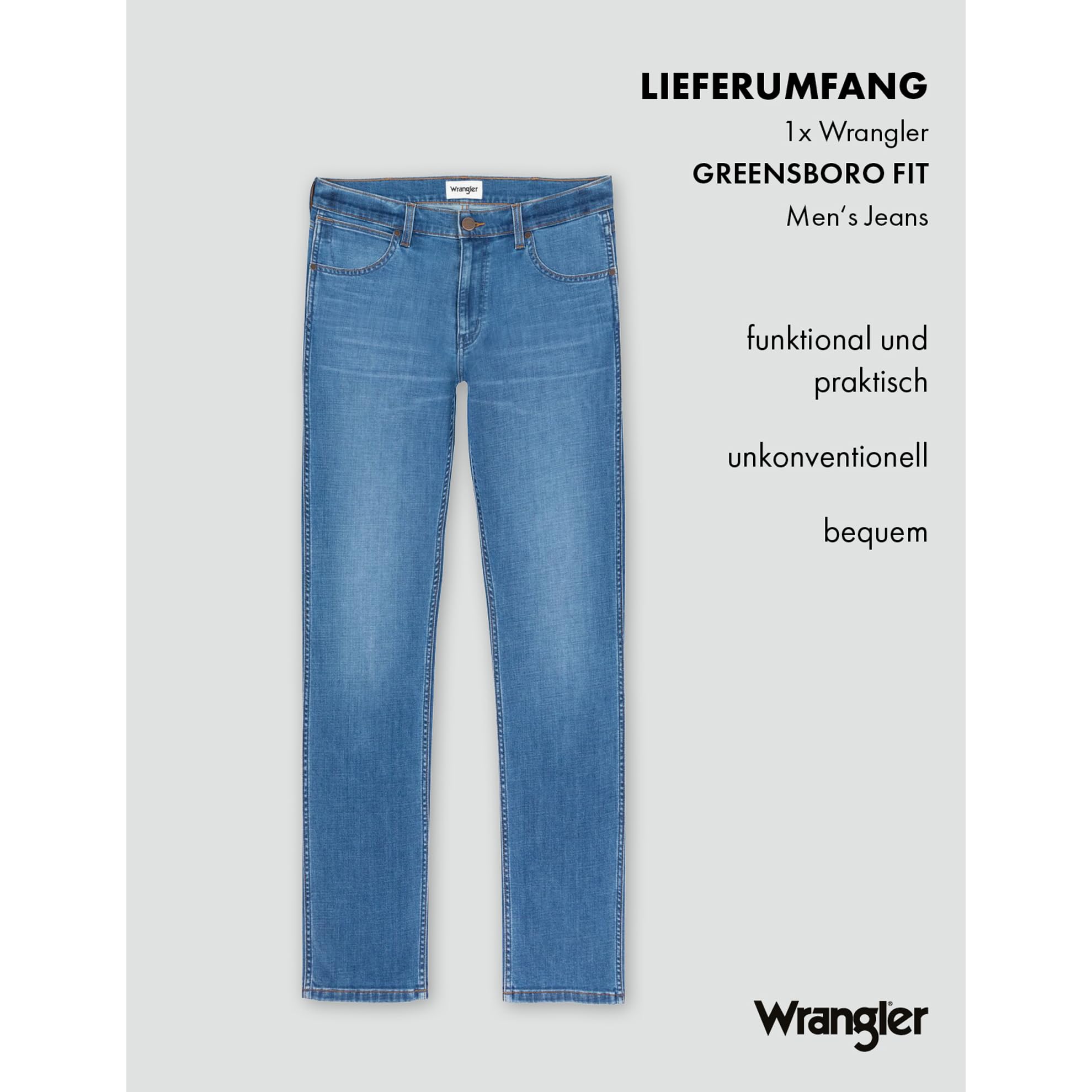 Wrangler Herren Jeans Greensboro Regular Fit Herrenhose Straight Blau W30 - W42