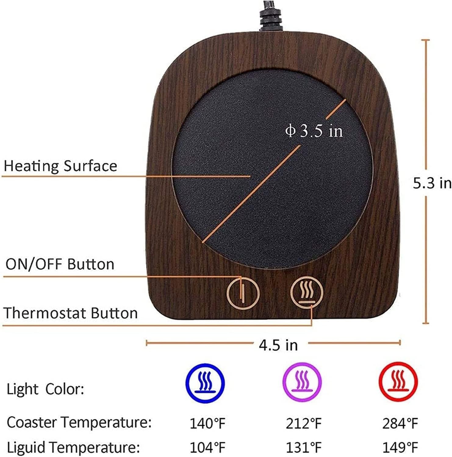 Coffee Warmer 20Watt Intelligent Temperature Control 131°F/55°C Coffee Cup Warmer Setting
