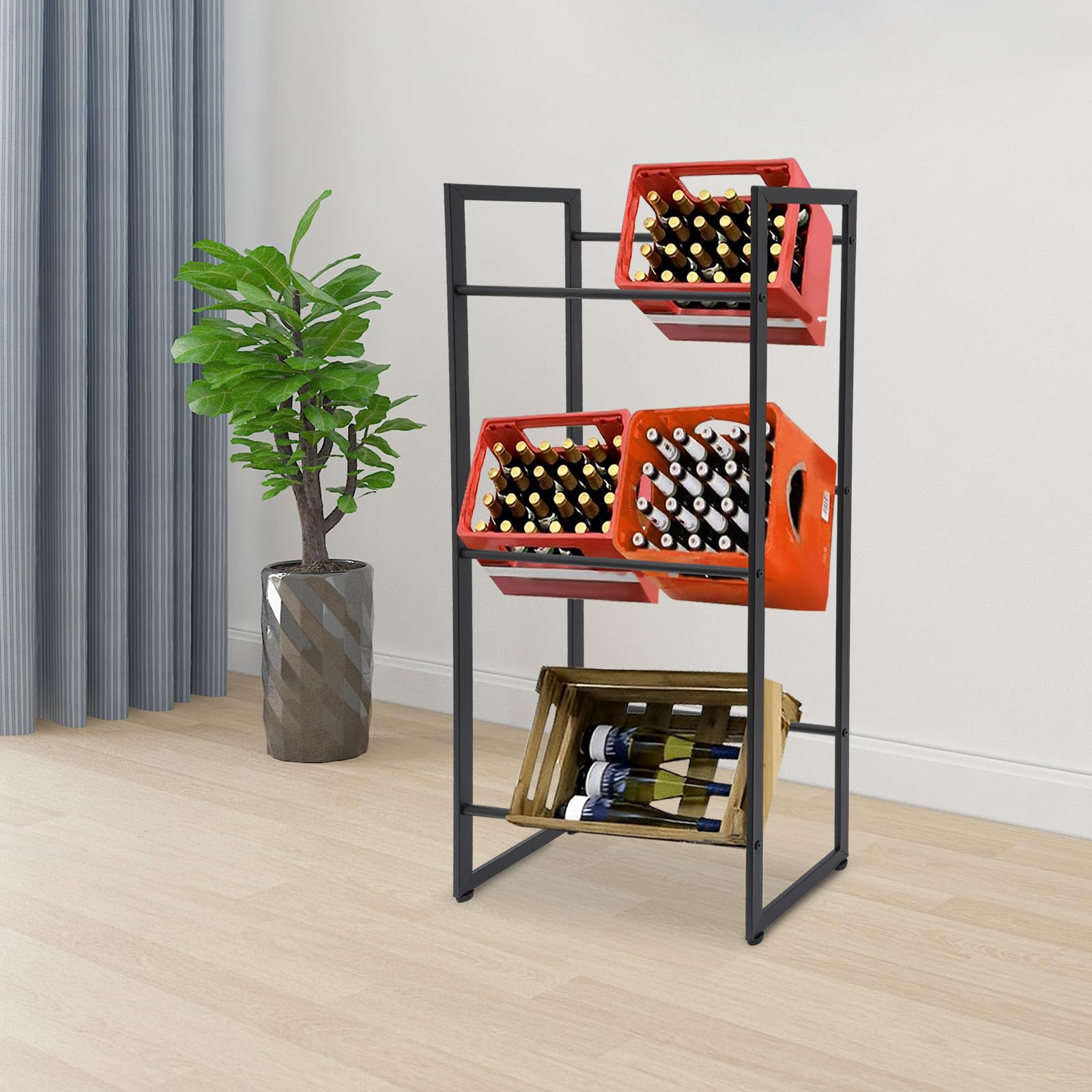 Estantería para cajas de bebidas, 3 niveles, soporte para cajas de bebidas, estante rectangular para organizar bebidas, latas, frutas, cerveza