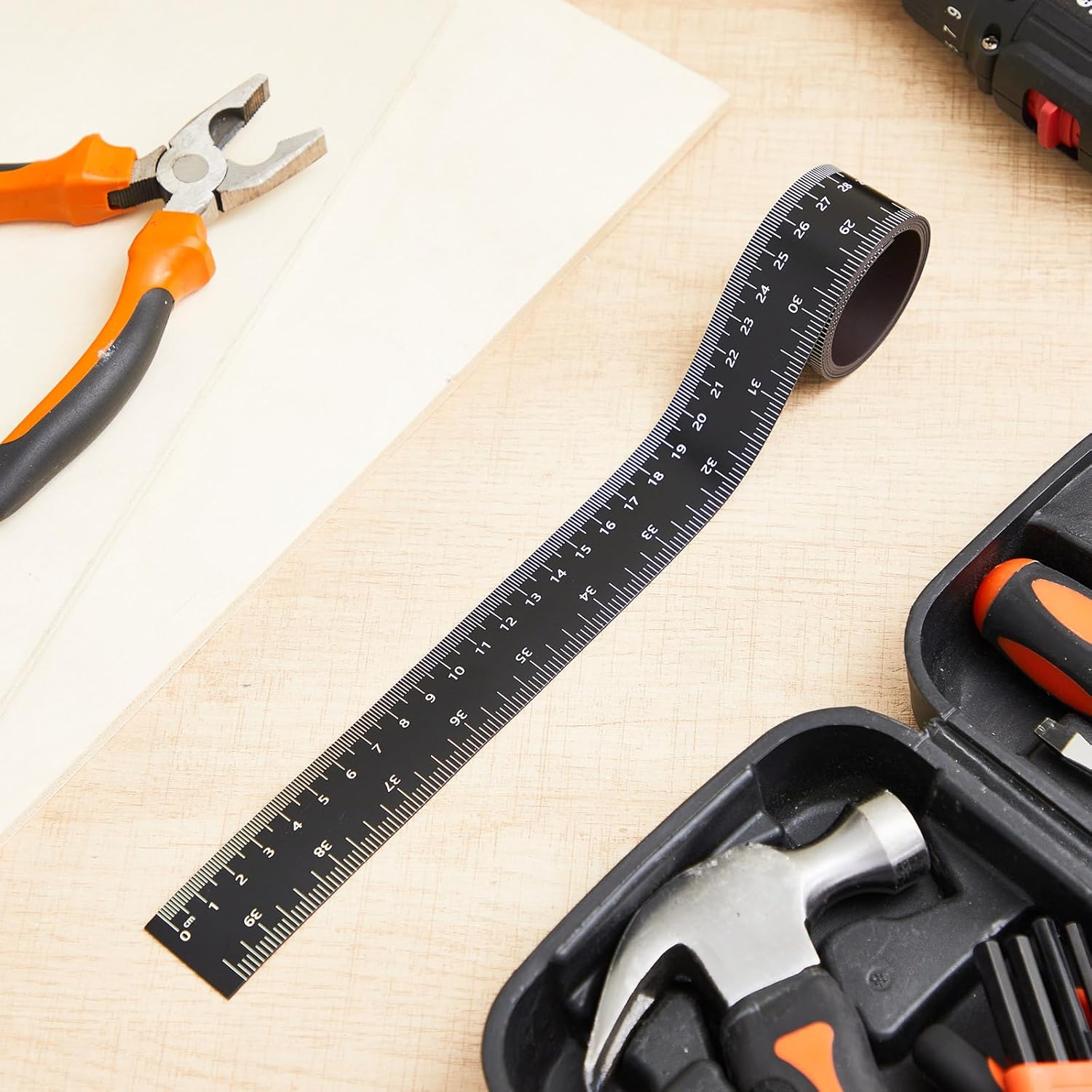 Relaxweex 2 Pcs 39.37 Inch Magnetic Ruler Flexible Magnetic Tape Measure with Both Inches and Centimeters, Suitable for Whiteboard, Lathes, Workshops, Mills, Easy to Take (Black)
