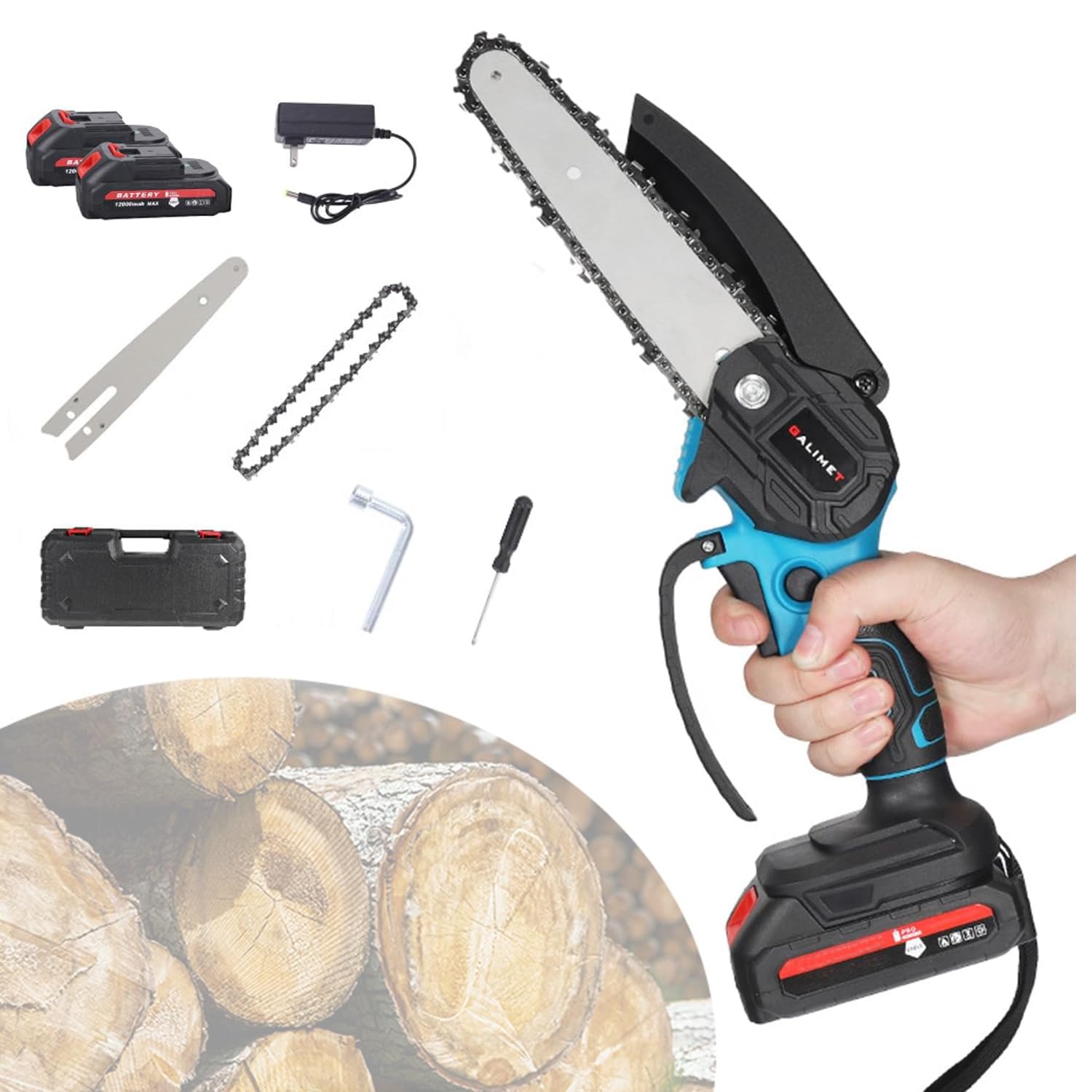 Mini Motosierra Bateria, 6 Pulgadas Eléctrica Motosierra de Mano | para Tijeras de Jardín, poda y corte de madera, herramienta eléctrica de jardín