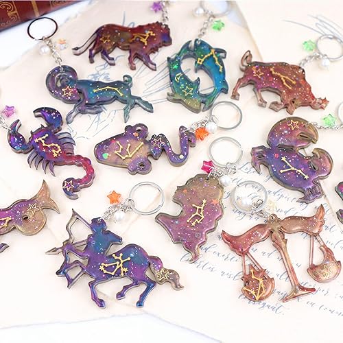 Miniatura 4 de EMAYDRE - Moldes de resina para llavero, 12 moldes de resina de silicona con agujero de resina para aretes, collar, colgantes para principiantes de