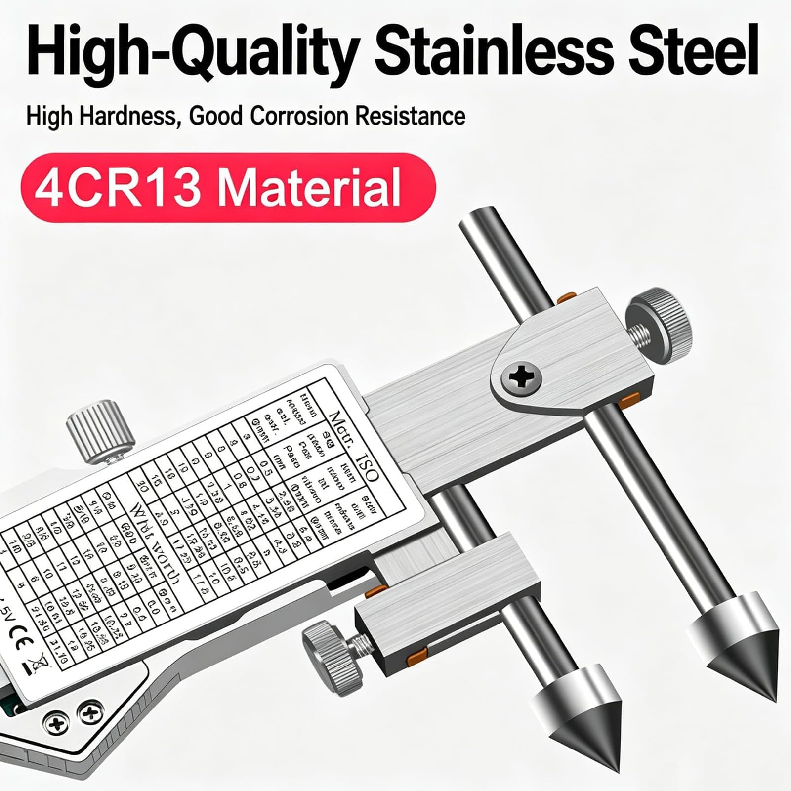Calibrador digital, calibrador de distancia central | Acero inoxidable, rango de medición 5-300 mm, precisión de 0,01 mm, con interruptor de mm/pulgada(10-300mm)