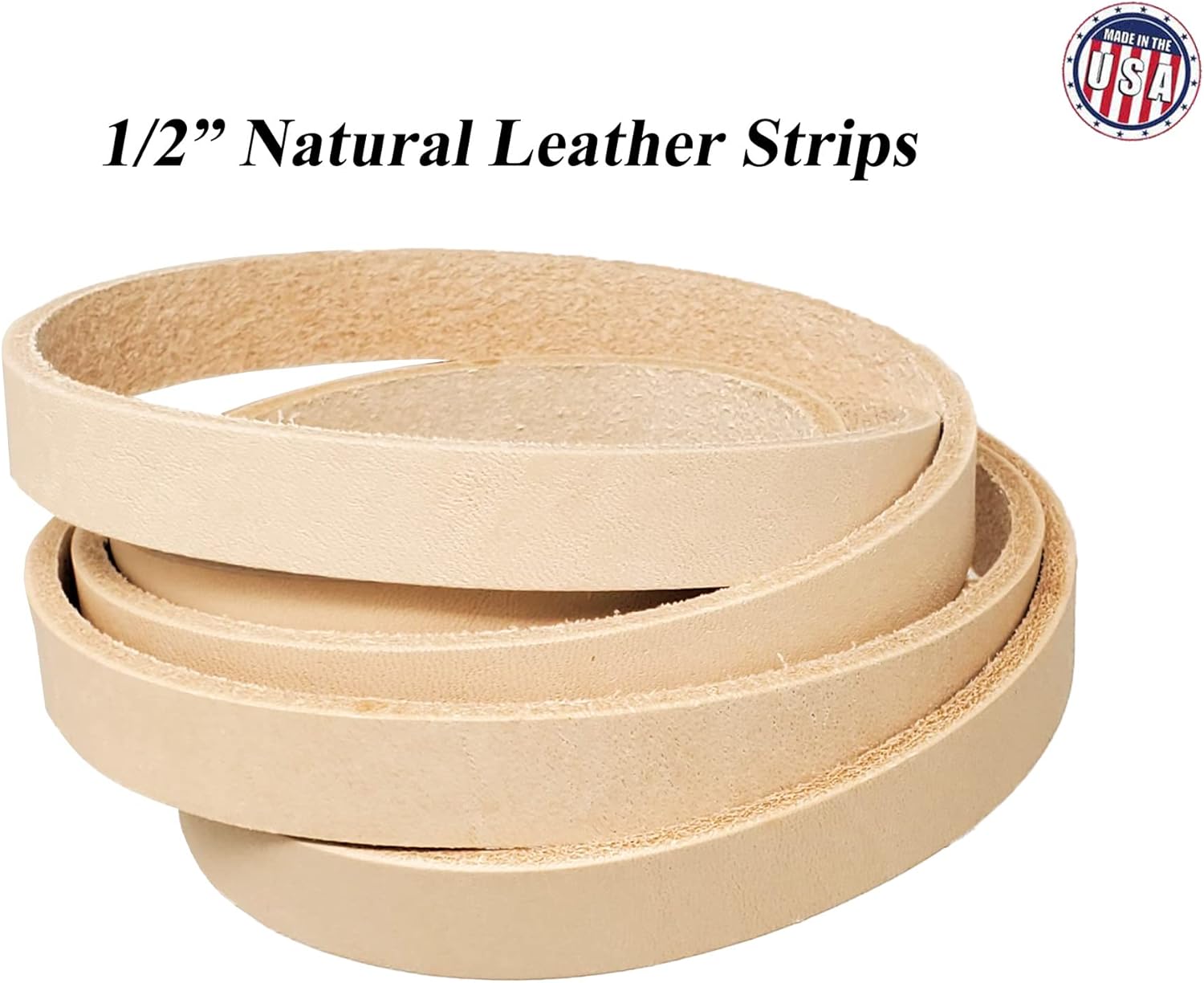 Natural Leather Strips 3/4 Inch Wide - Leather Strip up to 96 Inch Long – 5-6 oz. (2 – 2.4 mm) Pitka Leather (3/4" x 72")