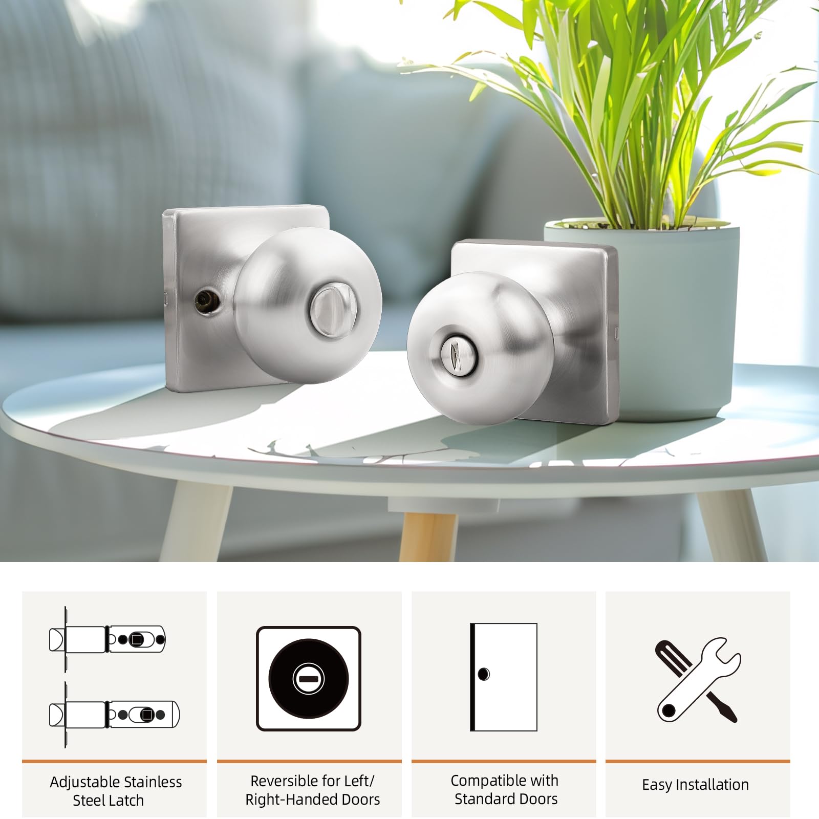 Brushed Nickel Privacy Door Knobs - Lockable & Secure -5