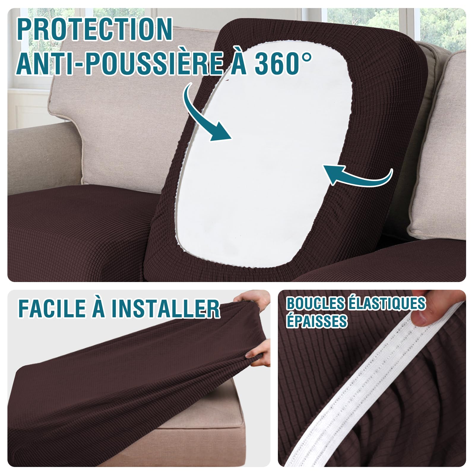 BellaHills Housse Canapé d'angle,Housse Canapé Extensible,Housse Meridienne,Protege Canape pour Chien Chat Enfant,Chaise Longue,Naturelle