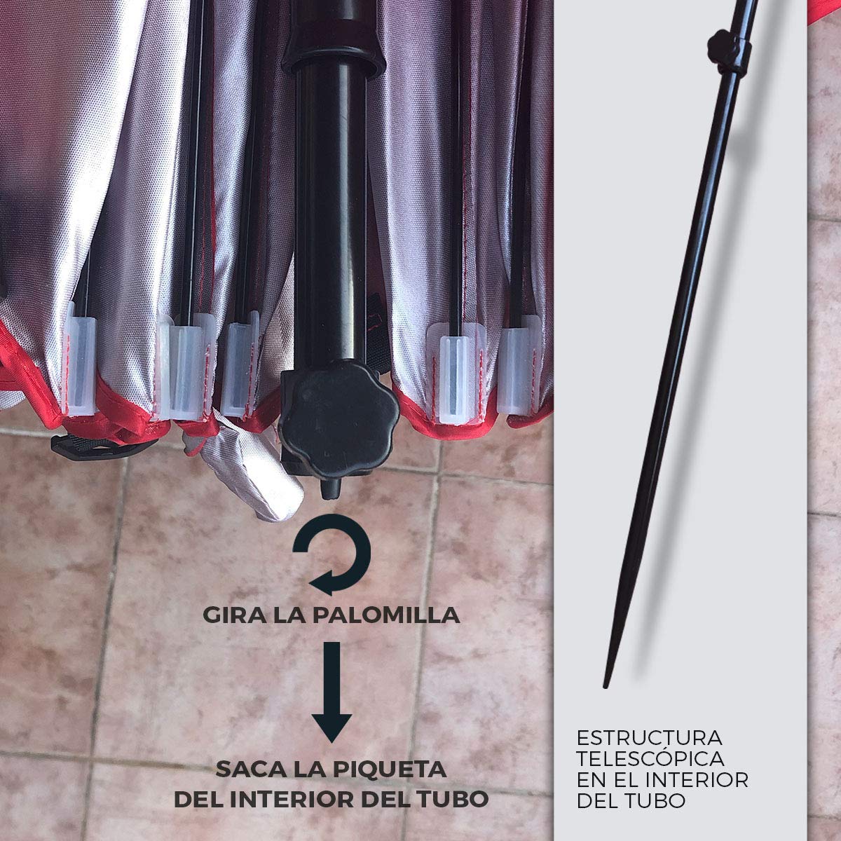 Sombrilla Playa Grande 240 cm Antiviento – Refugio 3 en 1 con Paredes, Ventanas y Bolsillos | Protección UV50+ 97%, Impermeable, 8 Piquetas y 4 Tensores, Bolsa (Rojo)