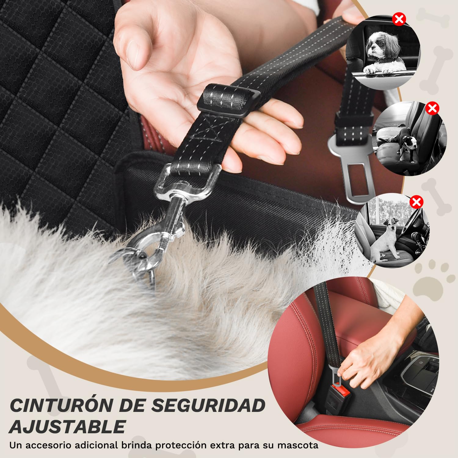Asiento Coche Perro, Funda Protector Delantero Homologado con Pared Reforzada y Cinturón Seguridad, Cubierta Extra Estable Plegable Impermeable, para Perros Pequeño Mediano Negro