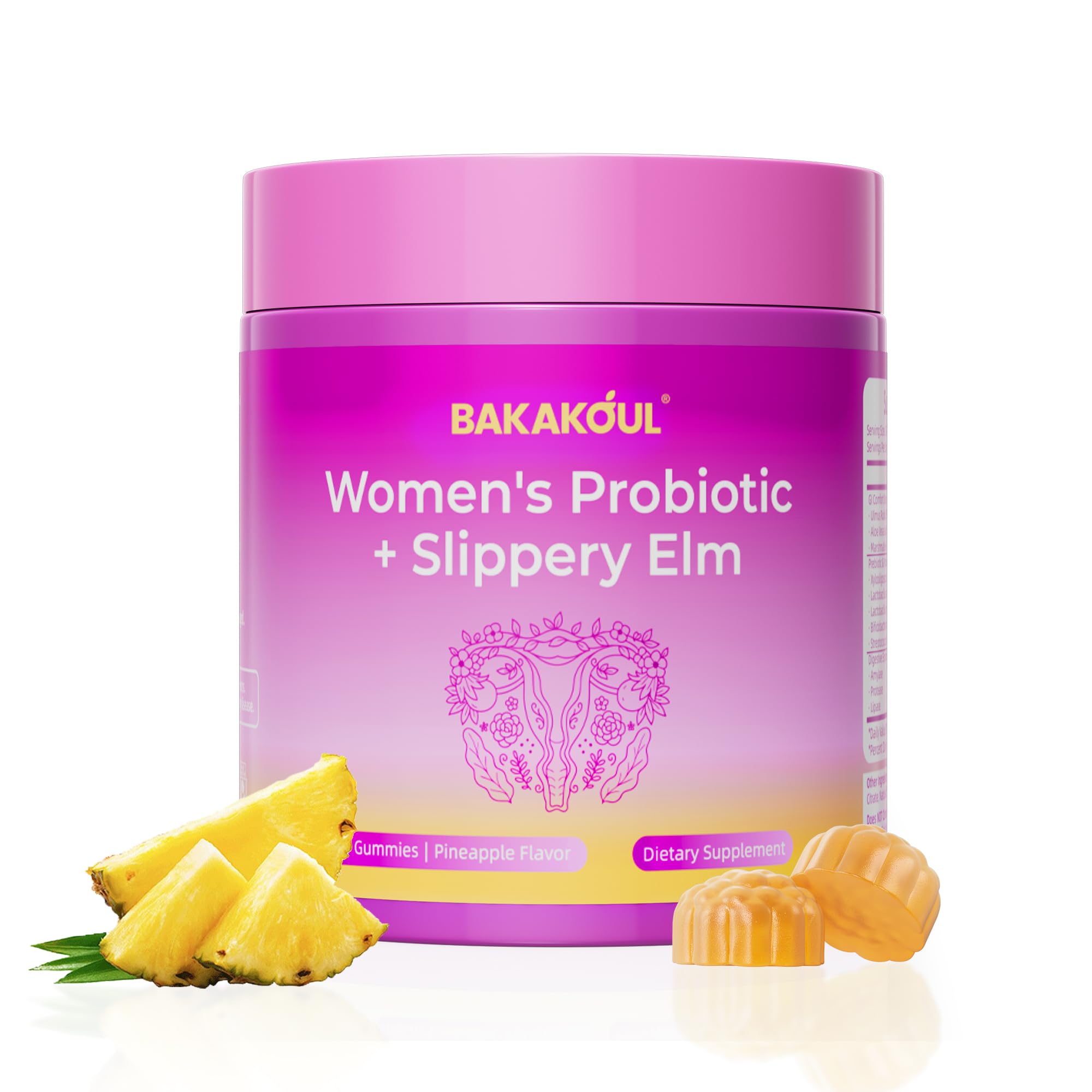 Pineapple Feminine Probiotic Gummies: pH Balance, Digestive Support with Slippery Elm
