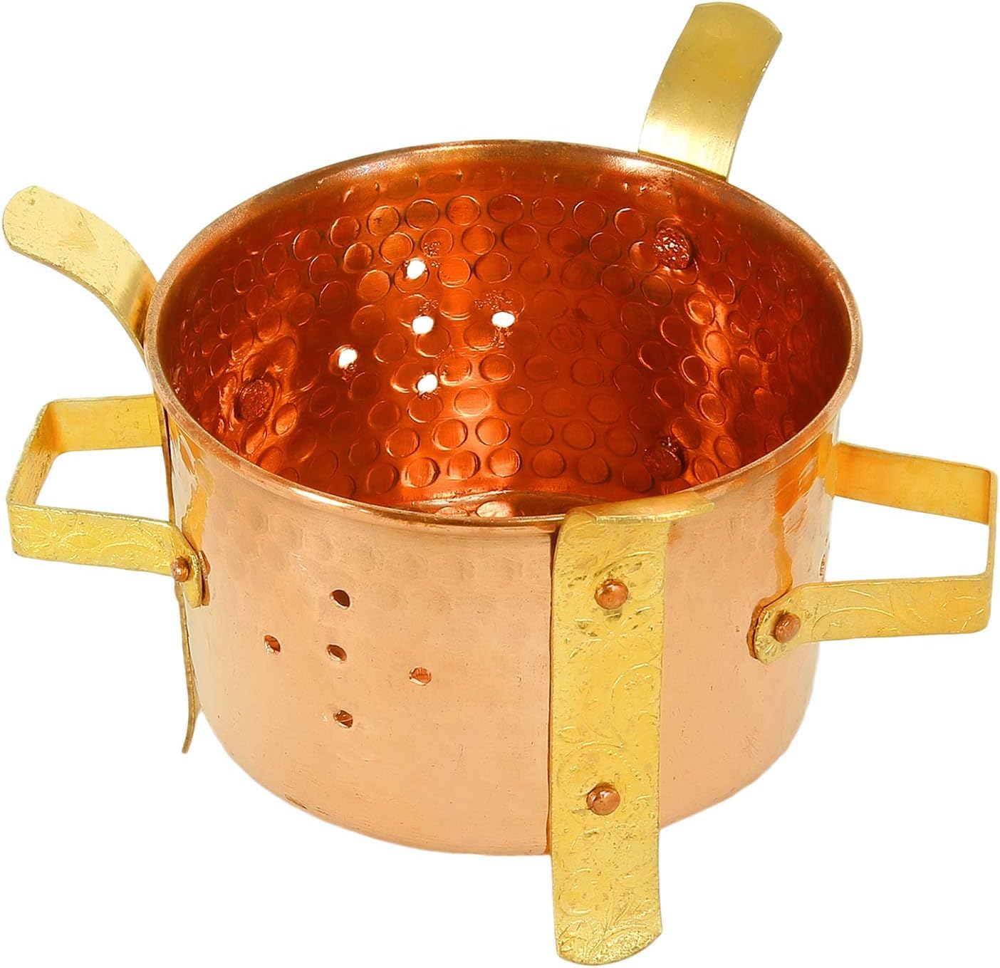 Original indischer Angithi/Sigdi-Wärmer aus Kupfer – Kupfer mit Messinggriff und Ständer, Speisenwärmer für Zuhause, Hotel und Restaurant (Breite 12,5 cm)