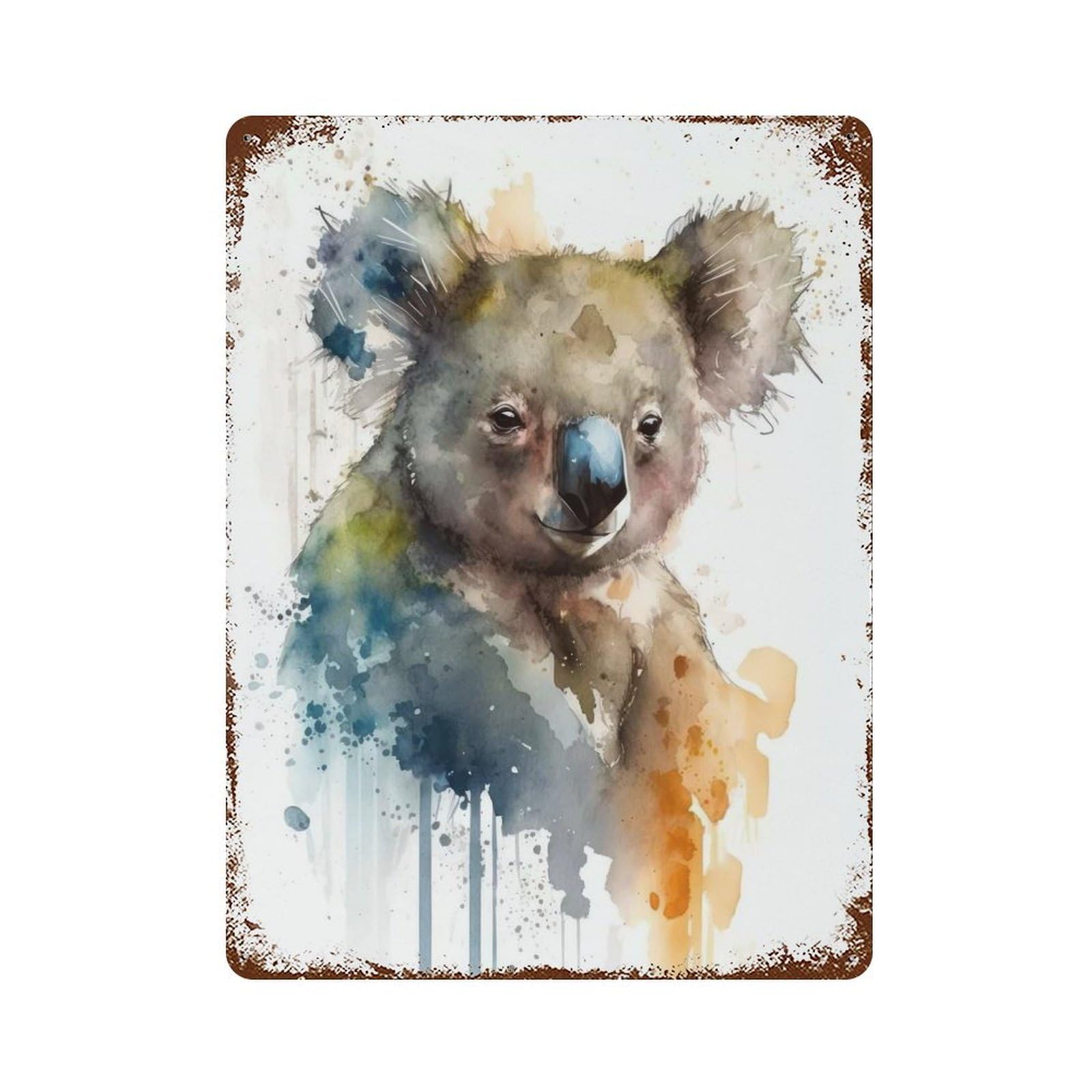 Koala Watercolor Design Decorative Tin Sign 15.7"x11.8", for Bistro, Counter And Cafe Decor, Classic Wall Plaque