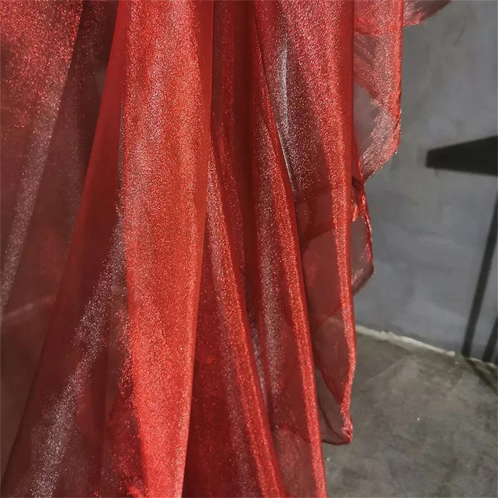 Tela de organza, Tela de organza poliéster con purpurina cristal, 150 cm ancho, 1-1,5 metros, color rojo vino(1 meter)