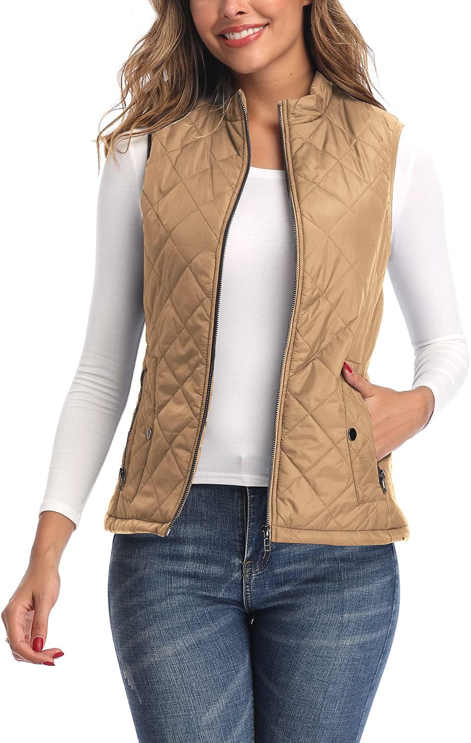 Argstar Women's Vest, Quilted Lightweight Zip Pockets Padded Gilet (XS-2XL)