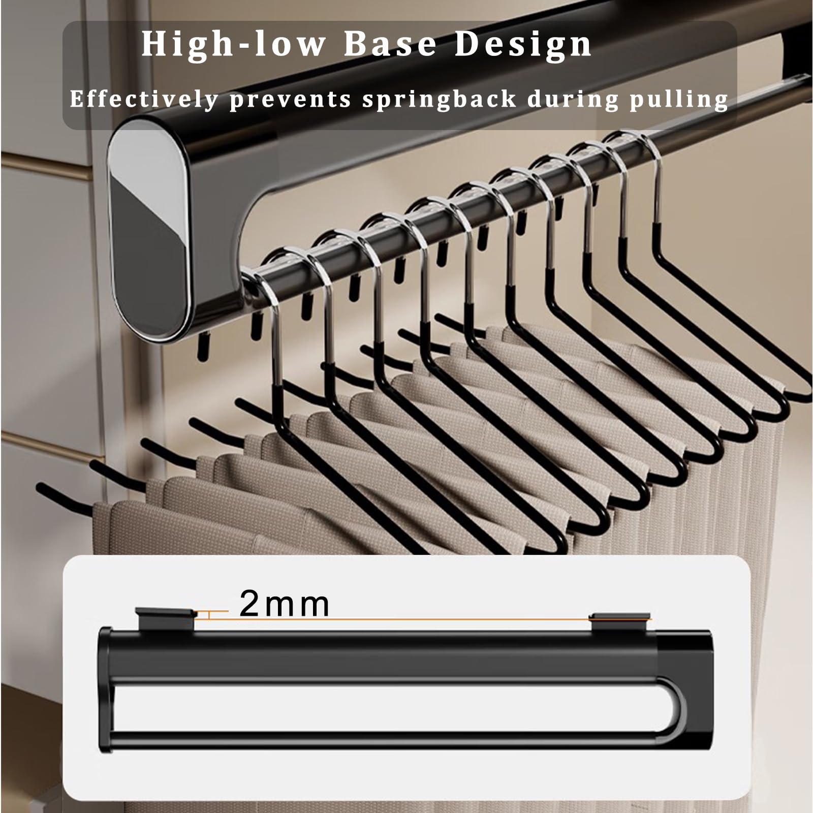 Barra Armario Extensible, Pantalonero Extraíble Amortiguada 542 mm | barra telescópica para armario, carga 25kg, aluminio y acero laminado, slencioso y antideslizante, ahorrar espacio