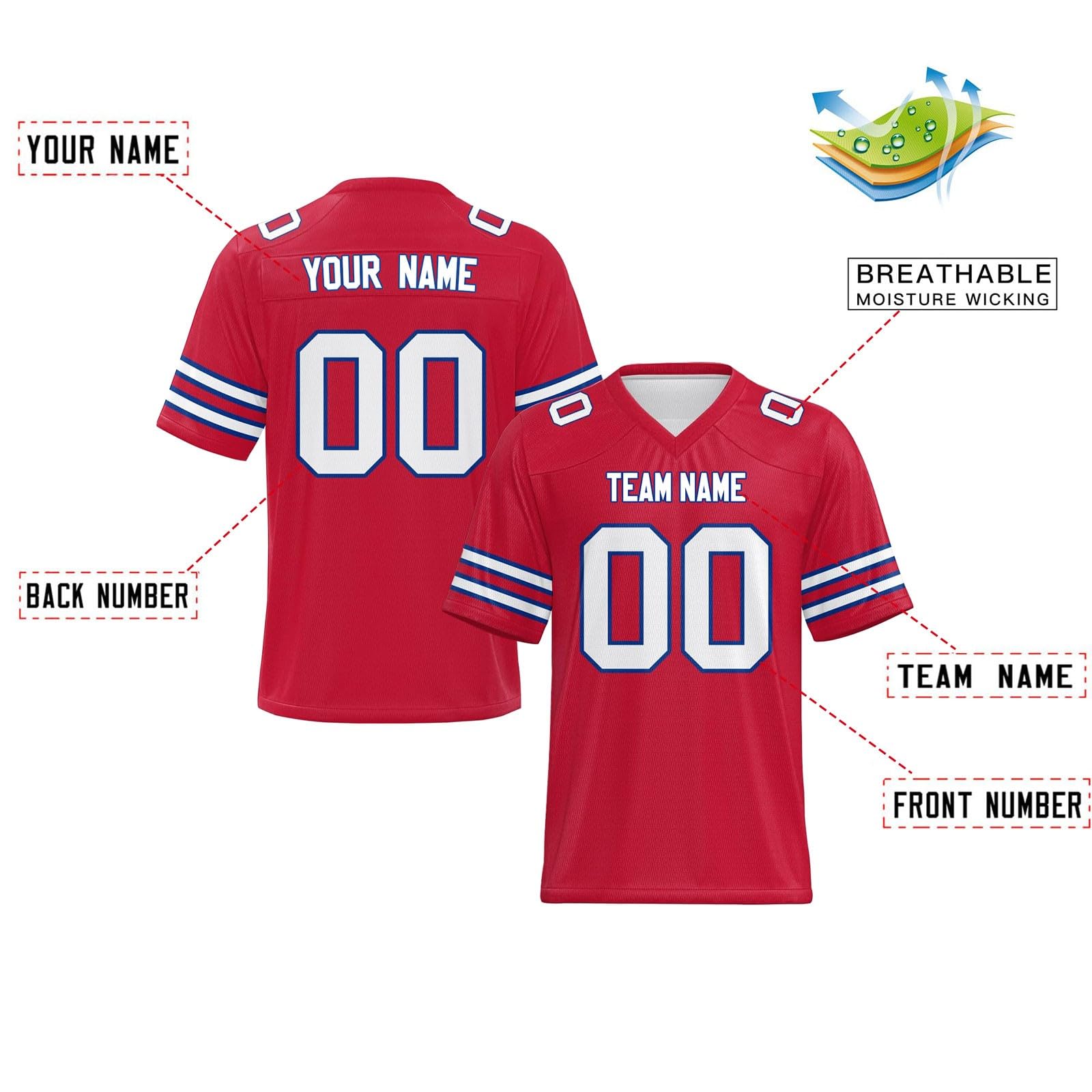 Magliette Personalizzate Maglie da Football Americano con Nomi e Numeri Stampati Asciugatura Rapida e Traspiranti Design a Maniche Corte Adatte per Squadre, tornei e Tifosi