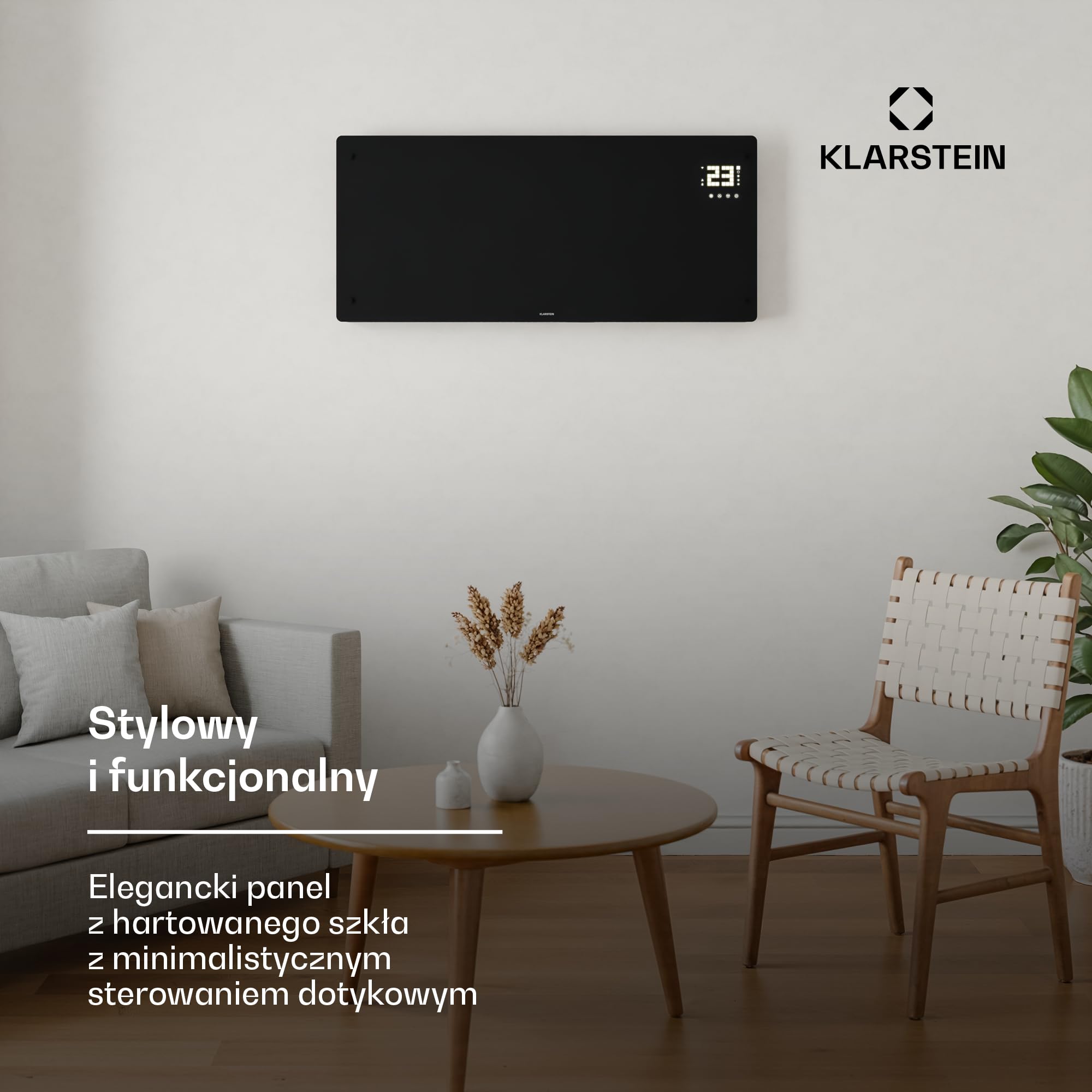 Klarstein Bornholm Konwektor Grzewczy 3000W, urządzenie stojące i montaż na ścianie, ciche, termostat, timer, aplikacja i pilot, blokada dziecięca, grzejnik elektryczny do pomieszczeń do 30m², czarny
