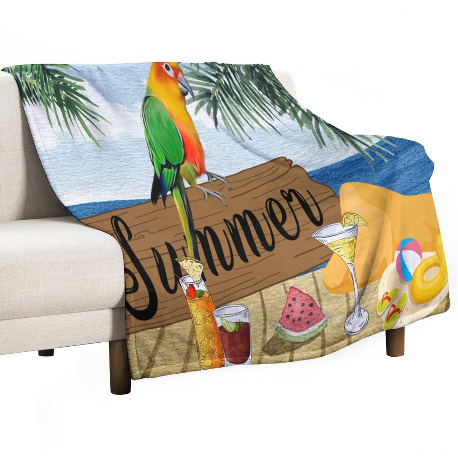 Couverture polaire perroquet idée cadeau originale et cocooning pour bar, jacuzzi et voyage