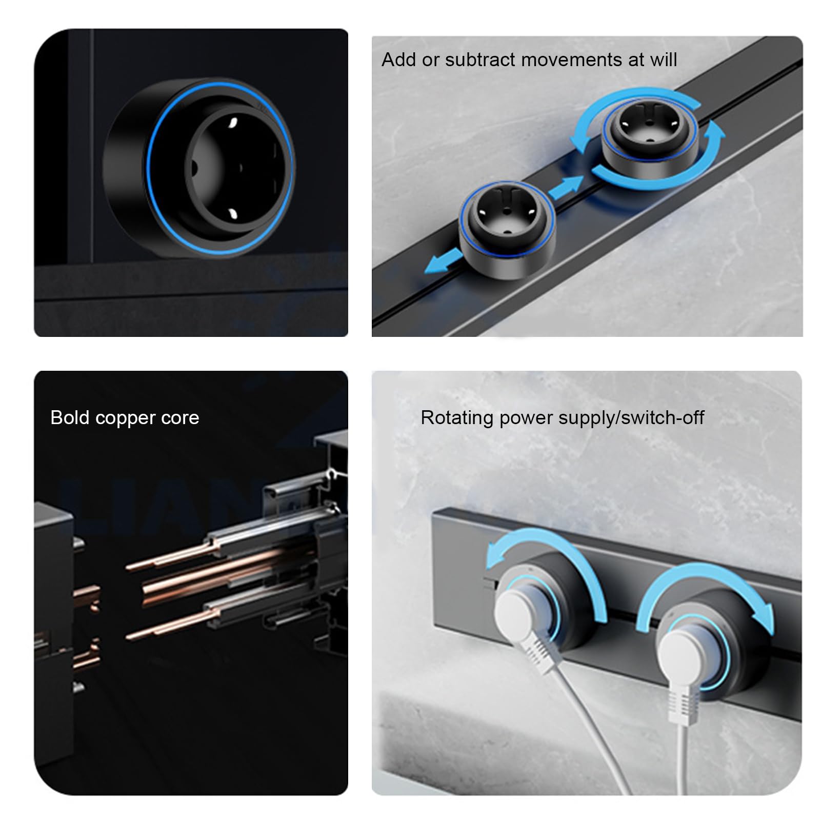 Presa Power Track da 60 Cm, 3 Prese CA con USB A e C, Luce Blu da