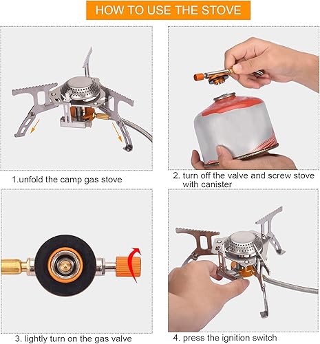 Miniatura 5 de Estufa de gas portátil para acampar con adaptador de tanque de propano de 1 libra, estufa de campamento plegable con encendido piezoeléctrico para