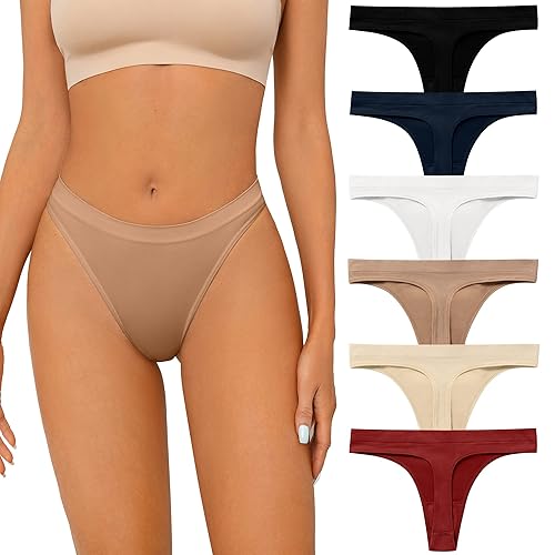 SHARICCA Seamless Thongs for Women Sexy Breathable No Show Thong Underwear Women Multiple Pack - Medium - (6 Pack) Classic Color