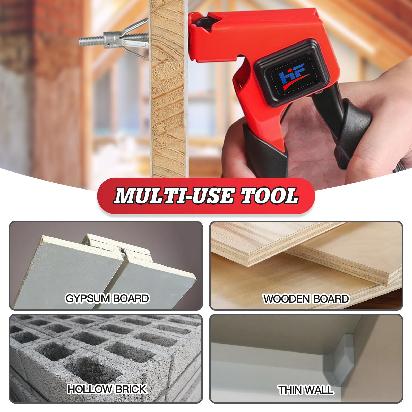 Kit de Anclajes de Pared Hueca, Herramienta de Ajuste de Metal Resistente con 30 Unidades en 5 Tamaños (M4/M5/M6) y Guantes de Trabajo, Ideal para Pladur, Paredes Huecas y Madera Contrachapada