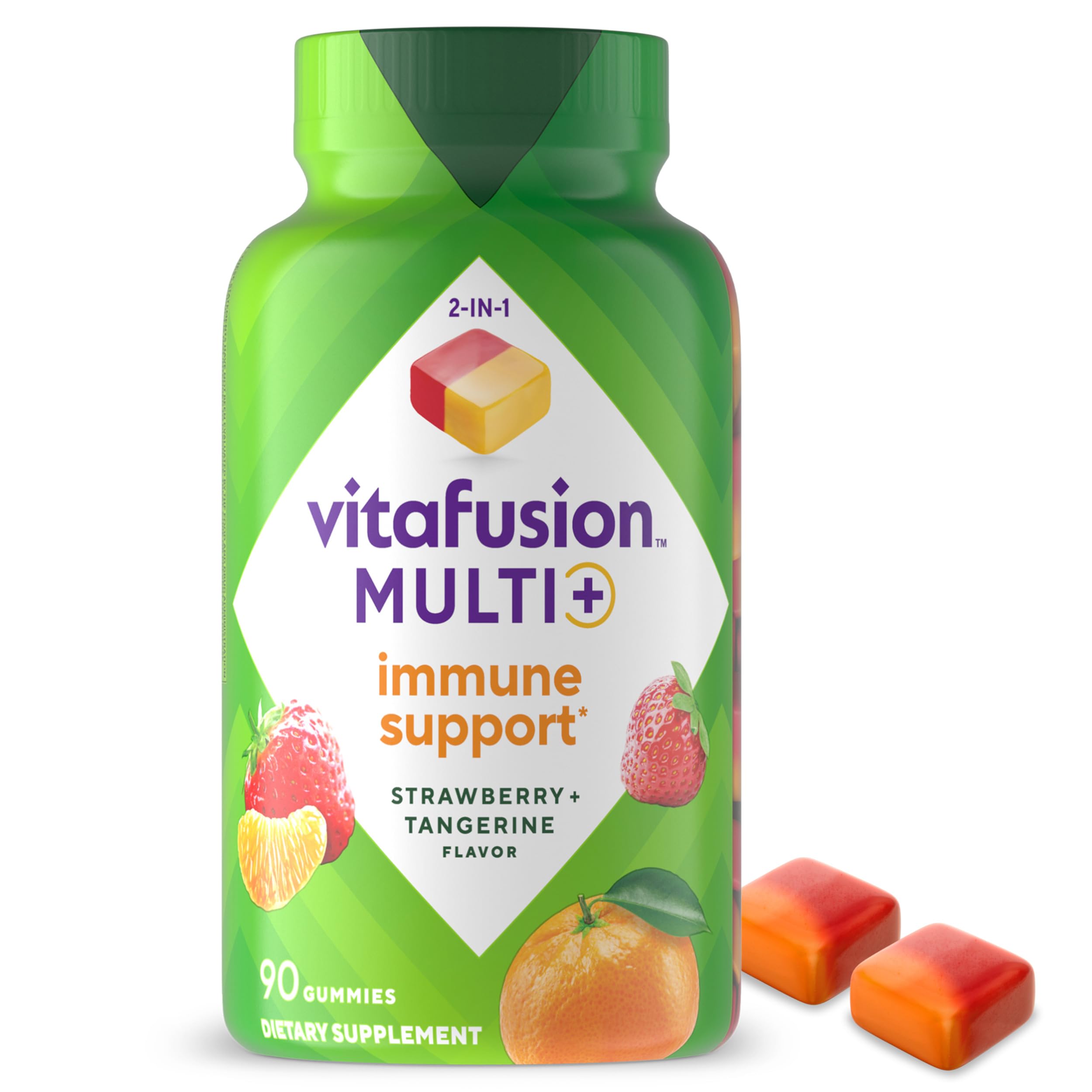 Vitafusion Multi+ Immune Support* – 2-in-1 Benefits & Flavors – Adult Gummy Vitamins with Vitamin C, Zinc, Daily Multivitamins, 90 Count