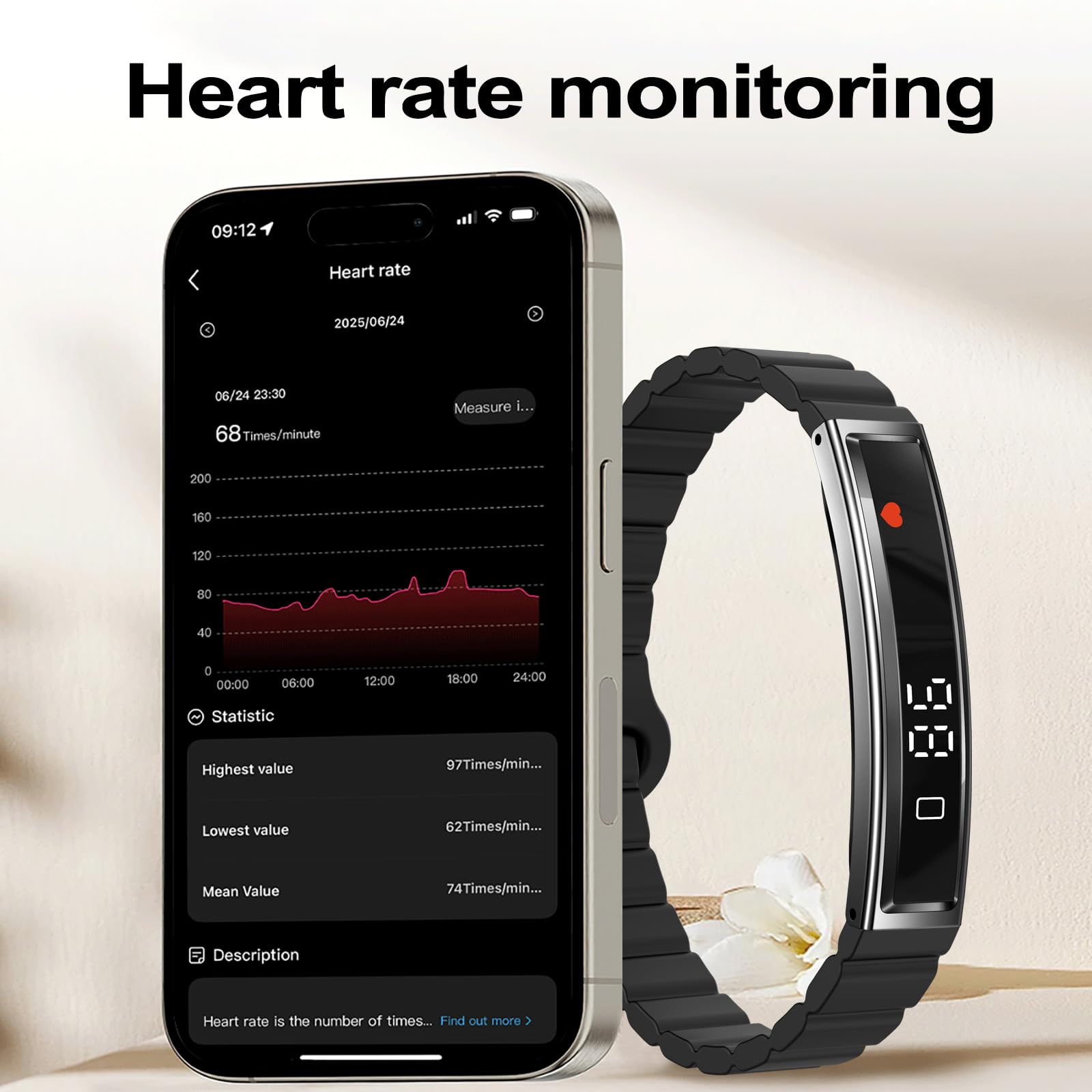 findtime Pulsera inteligente con podómetro, monitor de actividad estrecha, monitor de sueño, IP68, resistente al agua, para iOS y Android