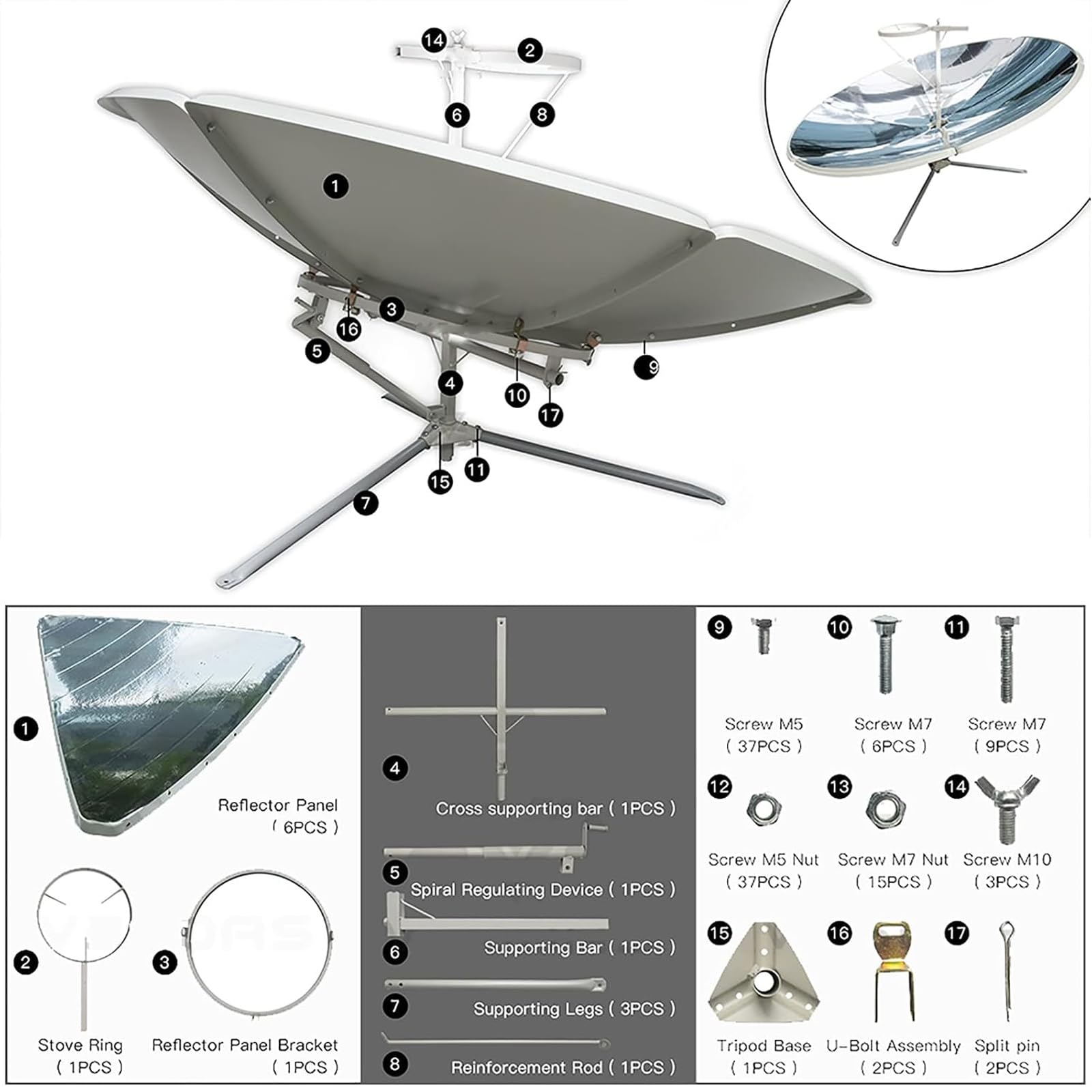 Réchaud solaire portable, 1800 W, en métal, barbecue solaire de 59 pouces pour cuisiner, cuire, griller et frire, four portable, idéal pour le camping ou la randonnée