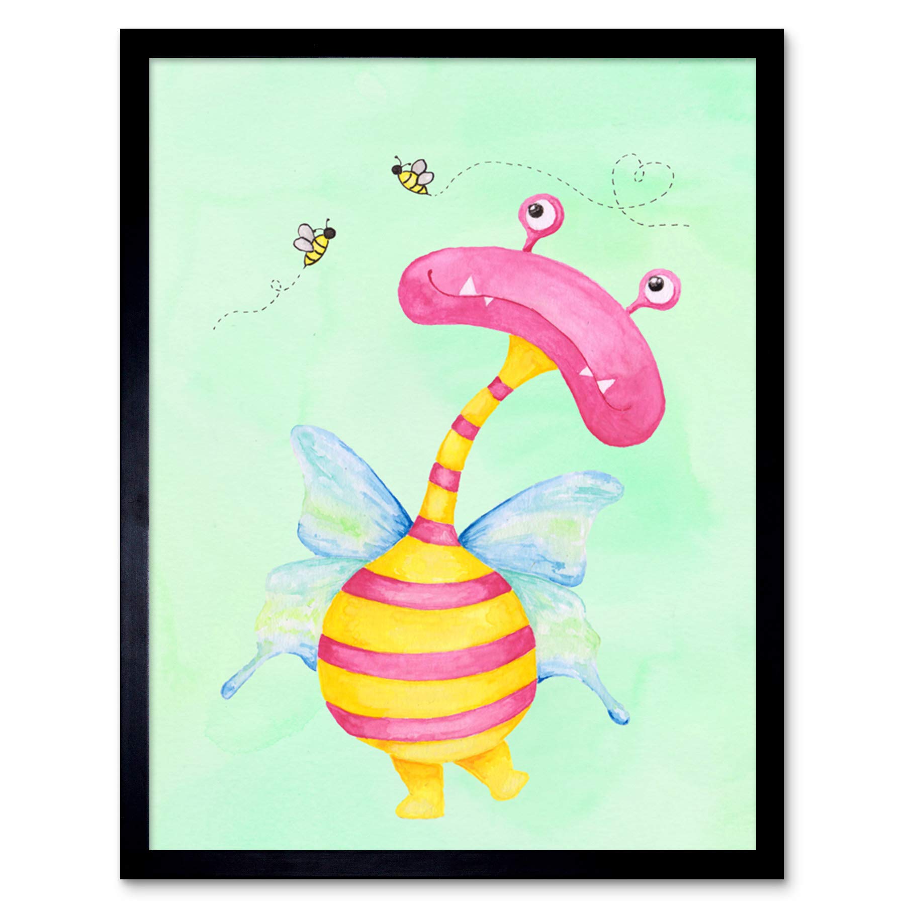 Wee Blue Coo Wee Wild Monsters Ophelia Bees Kids Art Print Framed Poster Wall Decor 12x16 inch