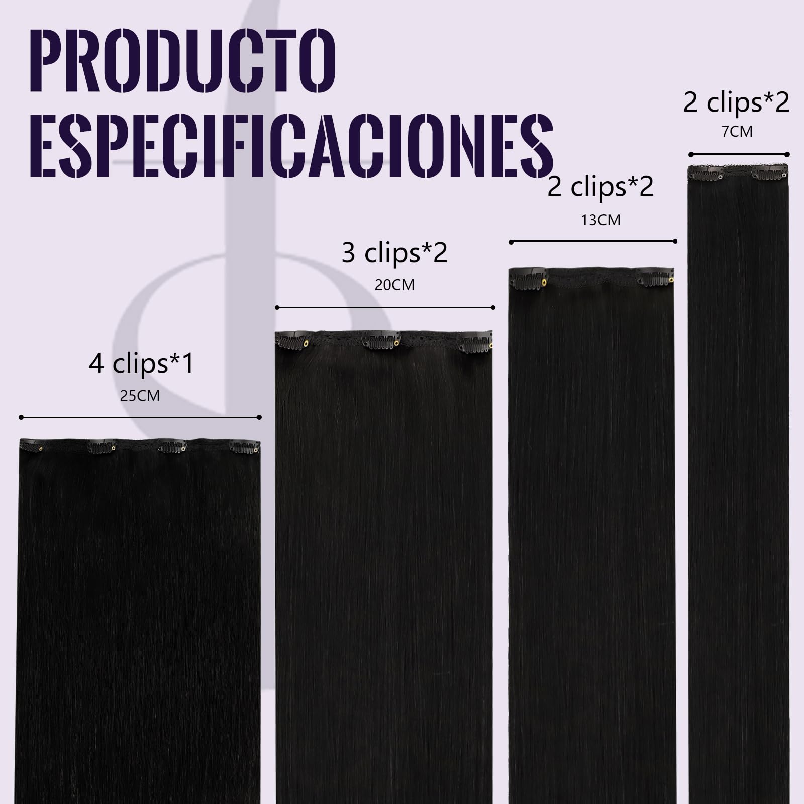 Fshine Extensiones de Clip de Pelo Natural Humano 7pcs 14 Pulgadas Extensiones Clip Pelo Natural Negro Natural Color 1B 120G — view 5