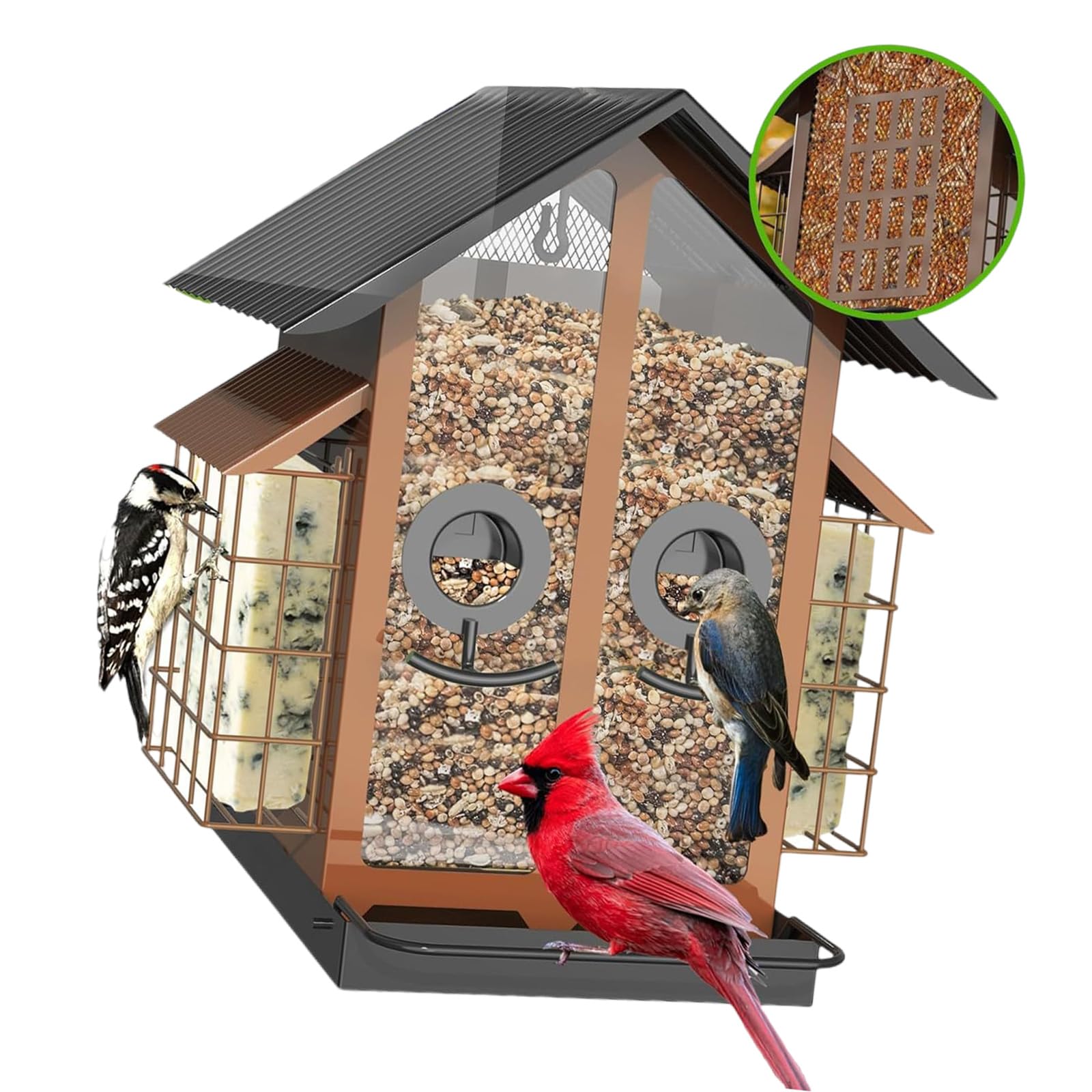 Comedero para pájaros de Gran Capacidad para jardín y Patio, diseño de Percha con construcción de Metal para comedero para pájaros Colgante Aire Libre