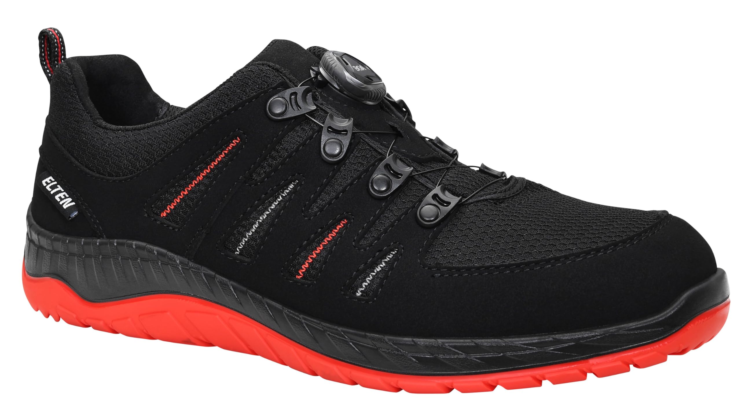 ELTEN Sicherheitsschuhe Maddox BOA Black-red Low ESD S3S, Damen und Herren, Textil, Stahlkappe, leicht, sportlich