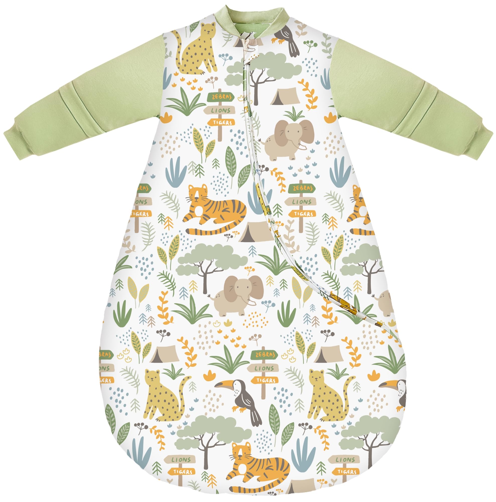 Chilsuessy Baby Schlafsack Winter mit abnembar Langarm Bio Baumwolle Babyschlafsack Kleine Kinder Ganzjahres Schalfsack Schlafanzug für Jungen und Mädchen, Cute Zoo/3.5 Tog, 90-110 cm Baby