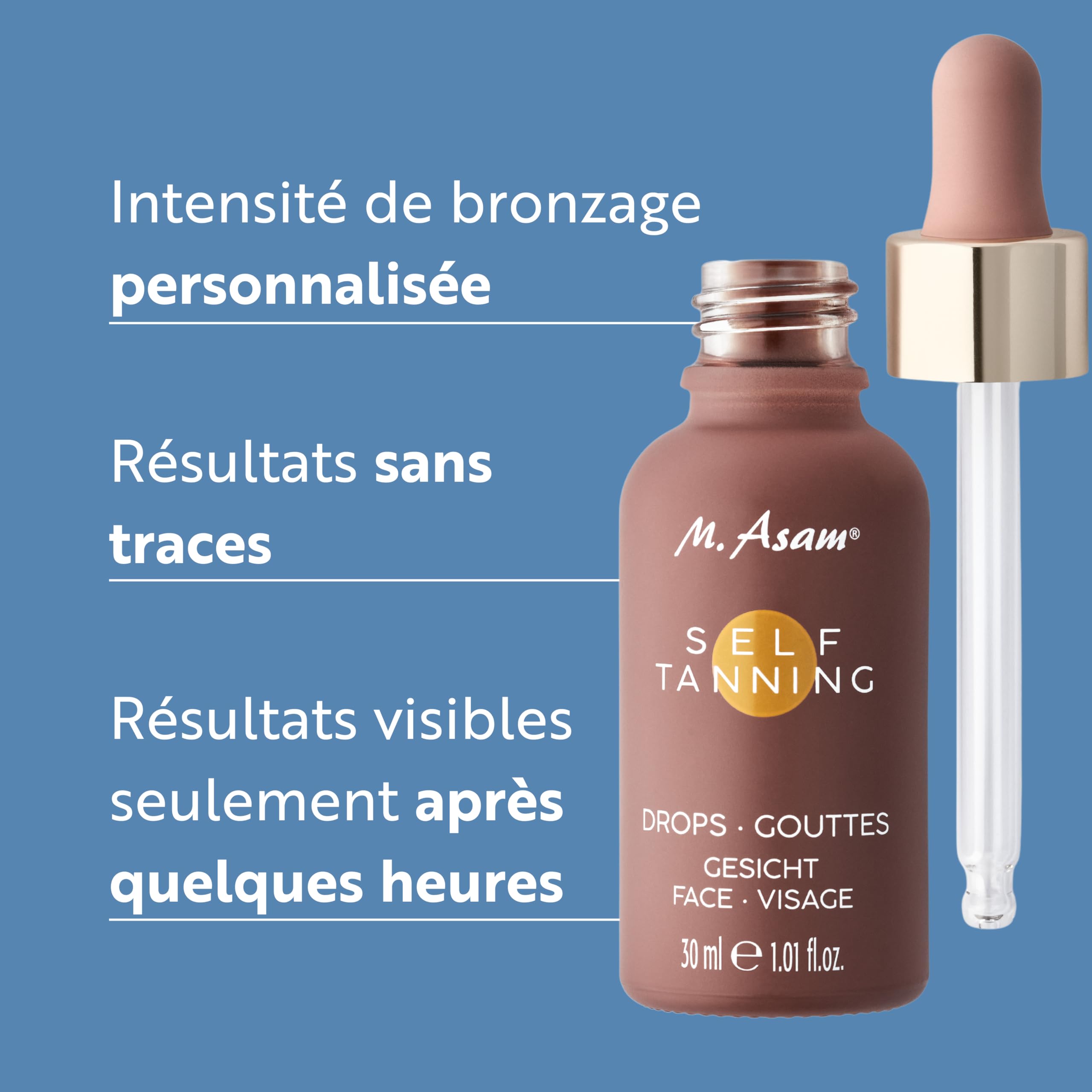 M. Asam SUN Self Tanning Drops (30 ml) - Autobronzant Liquide Concentré À Mélanger Avec La Crème Visage, Intensité De Bronzage Ajustable & Résultat Homogène Sans Traces Après Quelques Heures