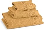 Ensemble de serviettes en dentelle Zahari Home 3 pièces - Serviettes en coton doux et pelucheux avec serviette à main et gant de toilette - Serviettes hautement absorbantes pour salle de bain, gymnase, hôtel et spa (beige crochet)