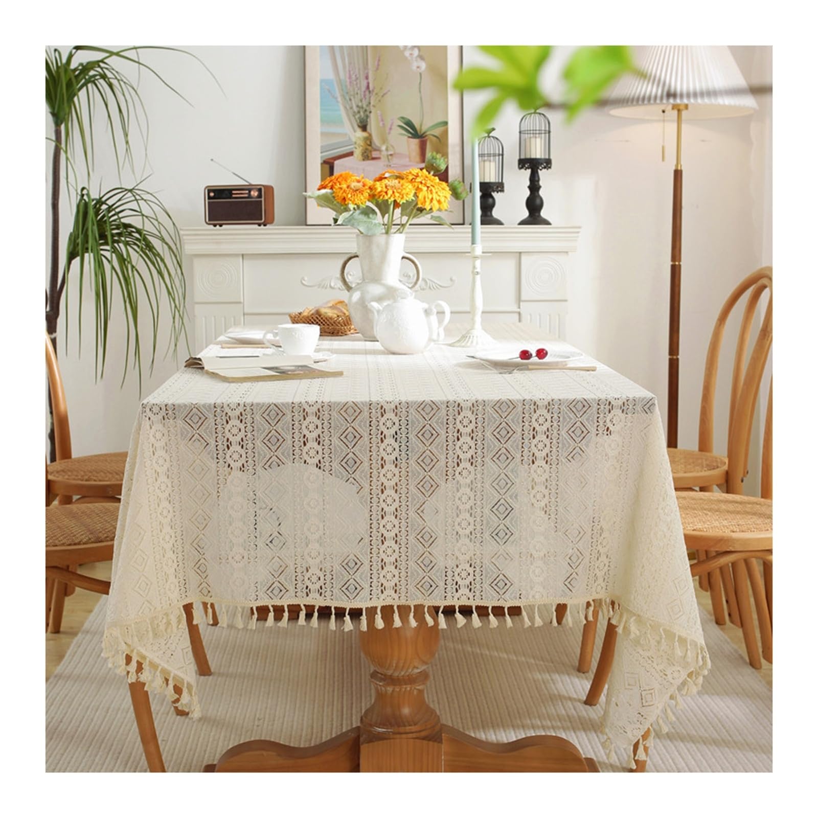 Nappe dentelle beige 150x100cm à motifs géométriques style B