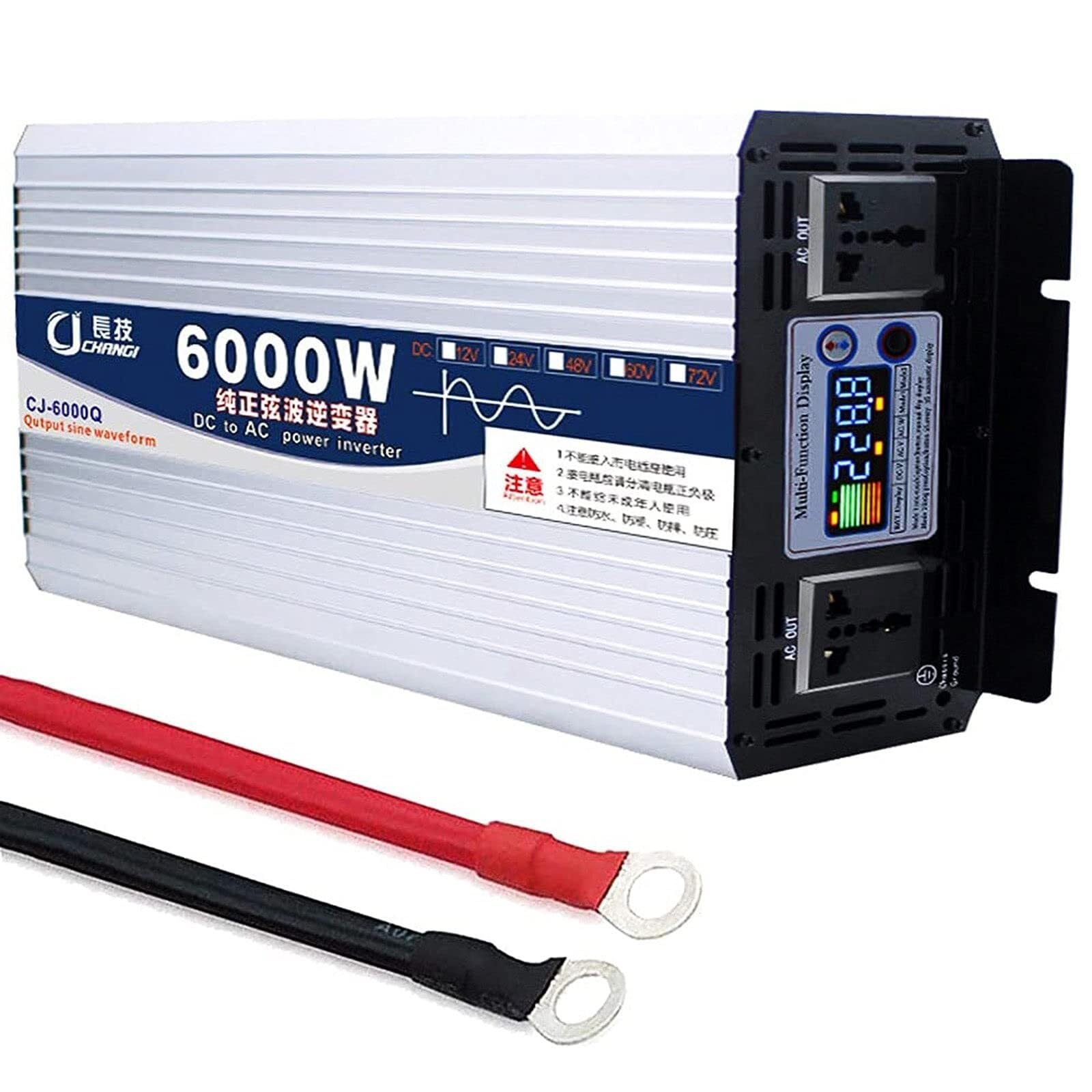 CZVJUKBYP Power Inverter Pure Sine Wave 6000W/8000W DC 12V/24V/48V/60V to AC 110V/220V for Car Converter with LCD(24Vto110V,6000W)