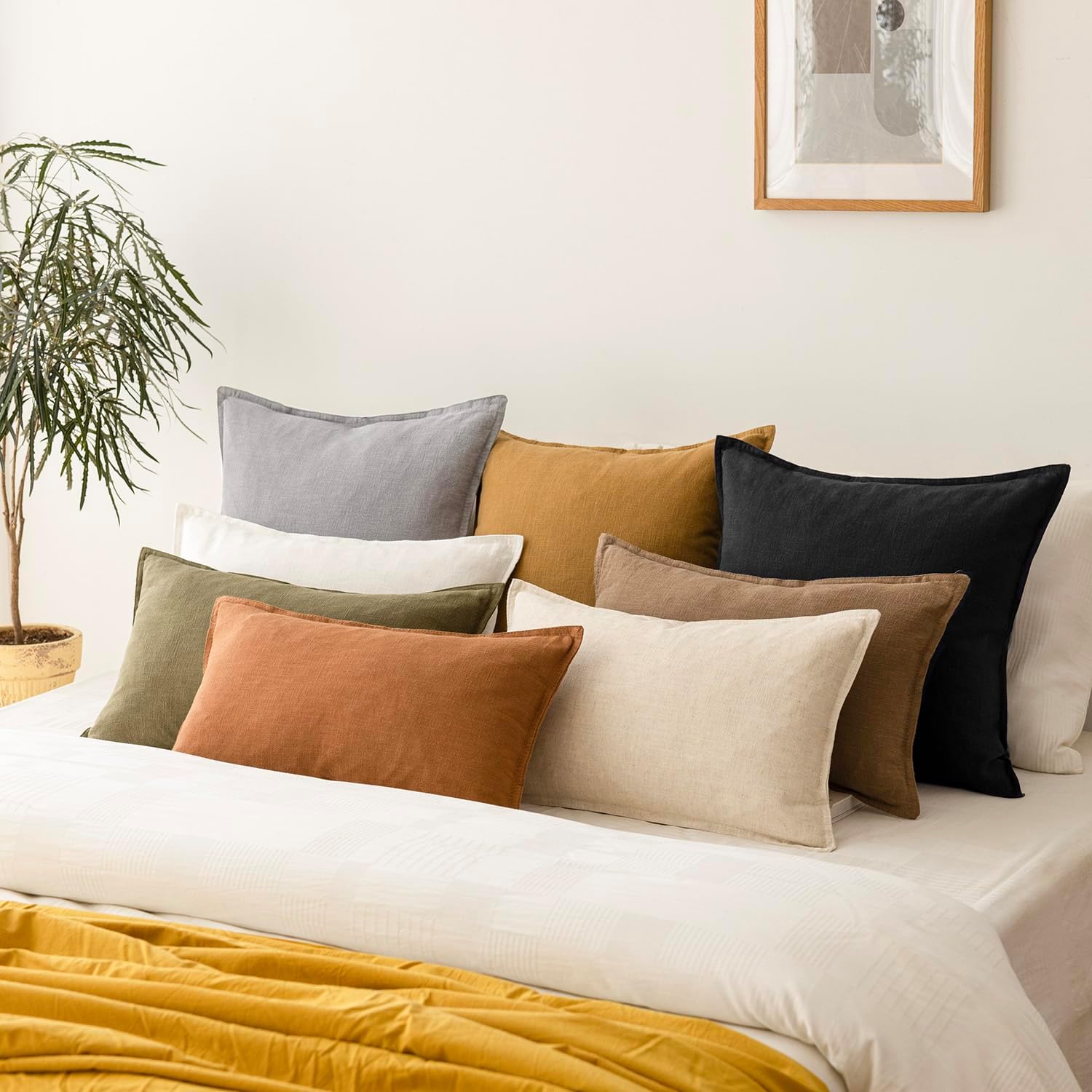 Foindtower Pack of 2, Decorative Linen Soild Throw Pillow Covers Soft Accent Cushion Case Boho Farmhouse Neutral Pillowcase for Chair Couch Sofa Bedroom Living Room Home Decor 20 x 20 Inch Black - Image 7