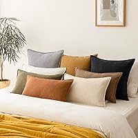 Vista 58 de Foindtower Paquete de 2 fundas de almohada decorativas de lino y liso, funda de cojín decorativa suave, estilo bohemio campestre para silla, sofá