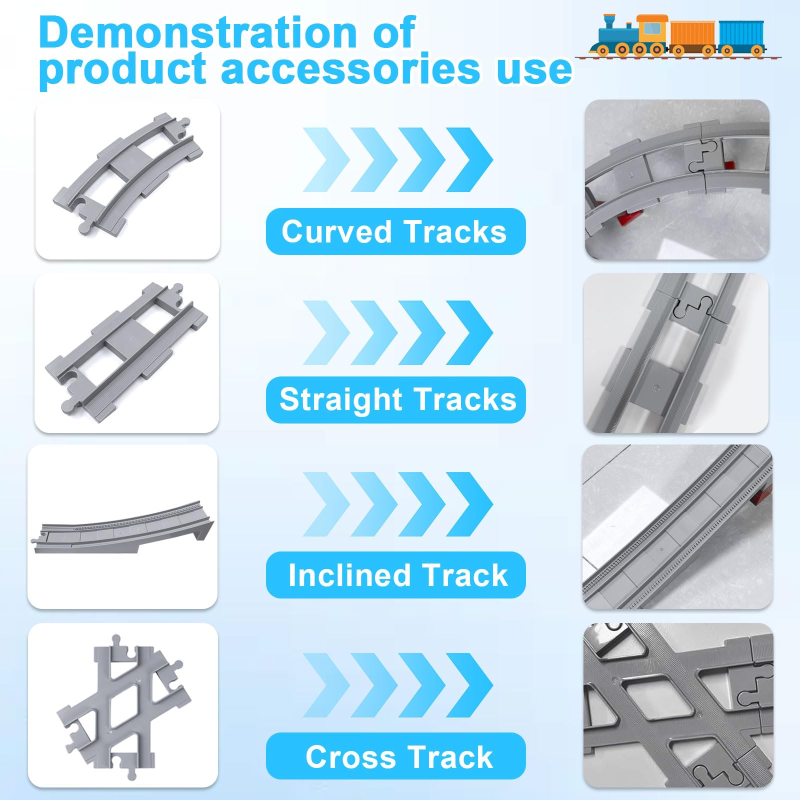 Lot de 67 blocs de construction pour rails de train, compatibles avec le leader du marché, changement d'orbite, rails droits, courbes, railway rails, jouets pour enfants
