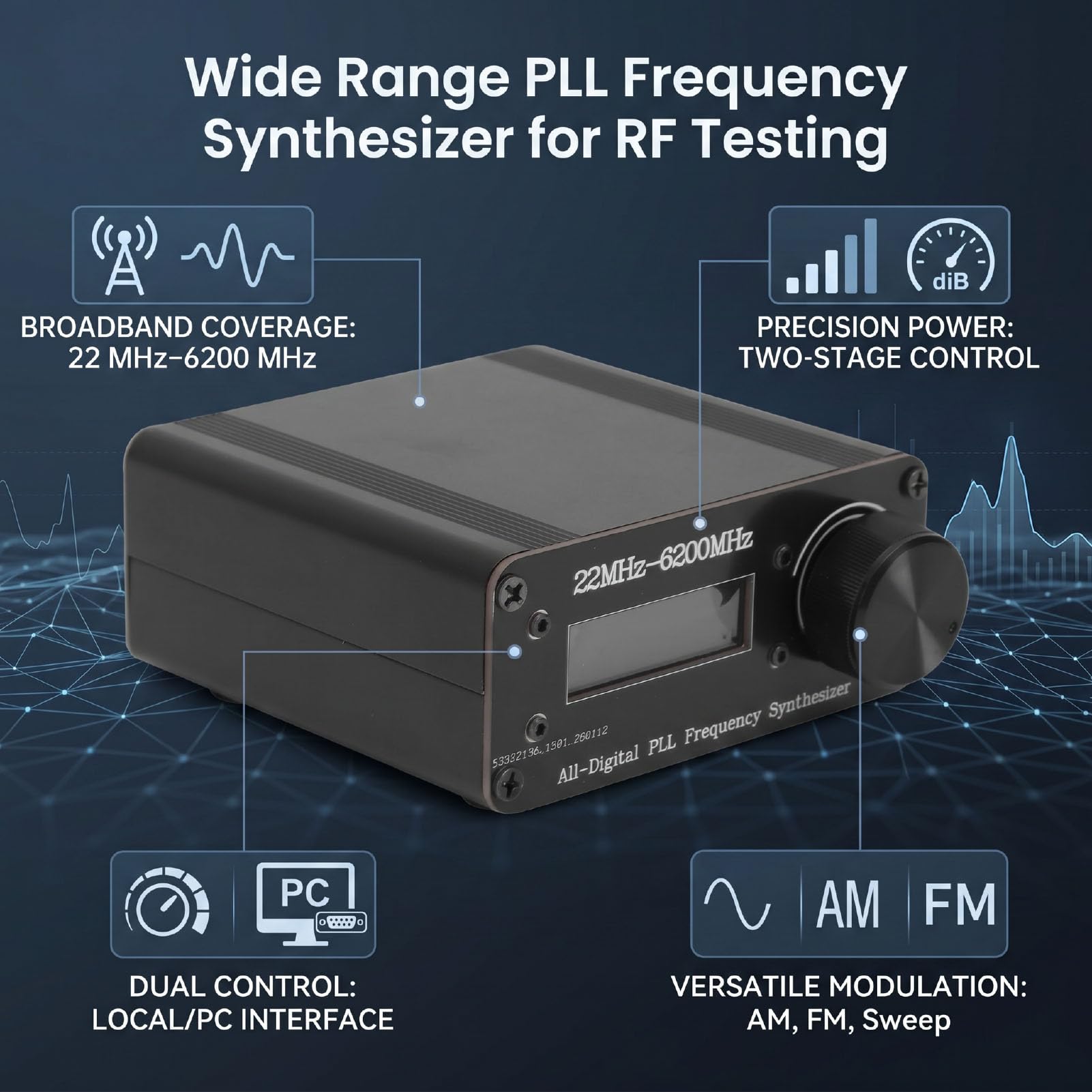 Bewinner Generatore di Frequenza PLL 22 MHz-6200 MHz Sorgente di Segnale RF per Sintetizzatore Digitale per Test di Antenne, Generatore di Segnale AM ​​FM, Portatile