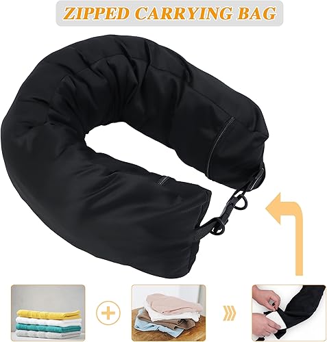 Miniatura 4 de Tugaizi Almohada de viaje rellena con ropa ajustable para el cuello de viaje, funda de almohada de viaje impermeable para 3 días esenciales, sin